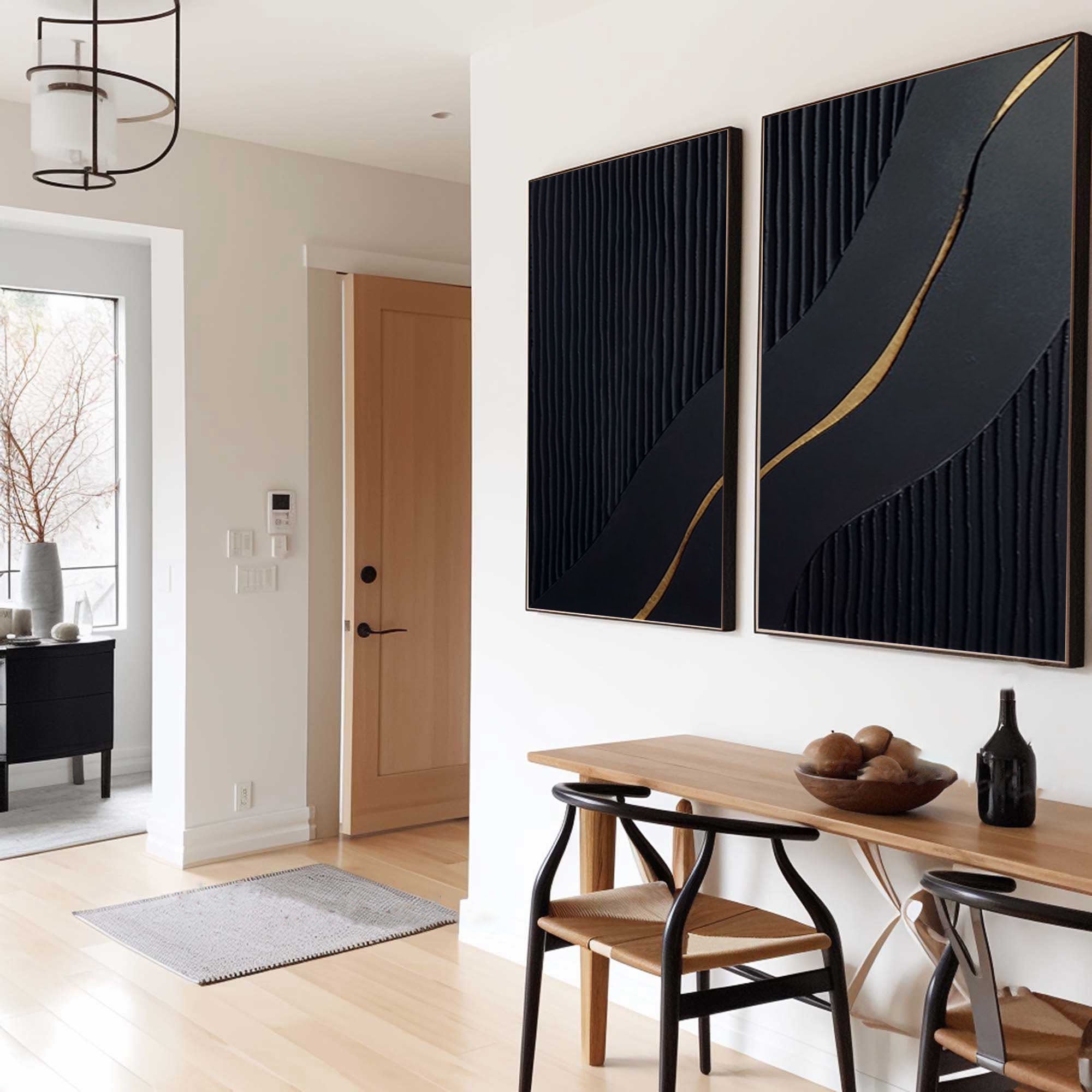 Luxury Black and Gold Abstract Painting on Canvas Set #BMS 002