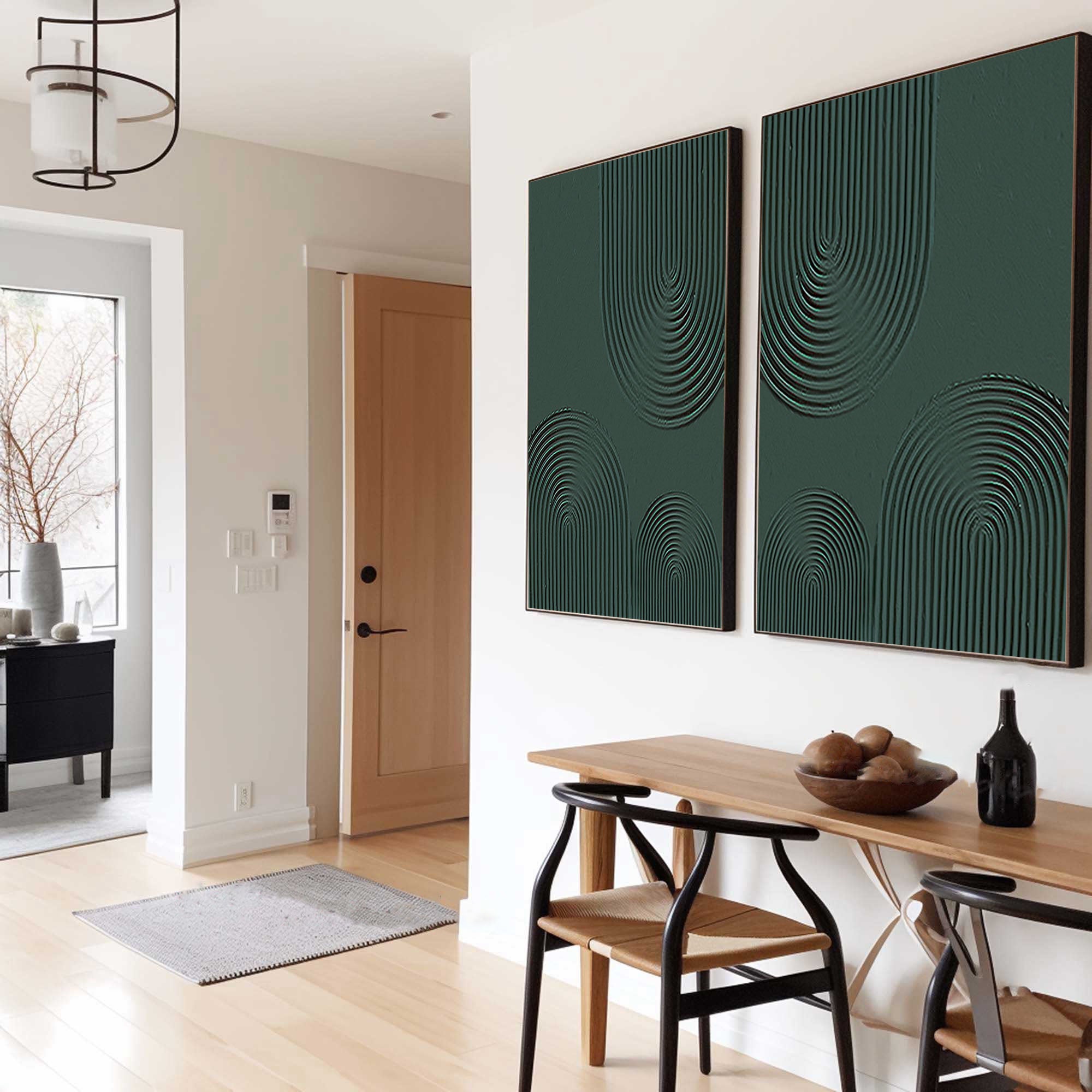 Geometric Style Wall Art Modern Teal Oil Painting SET OF 2 #BGS 002