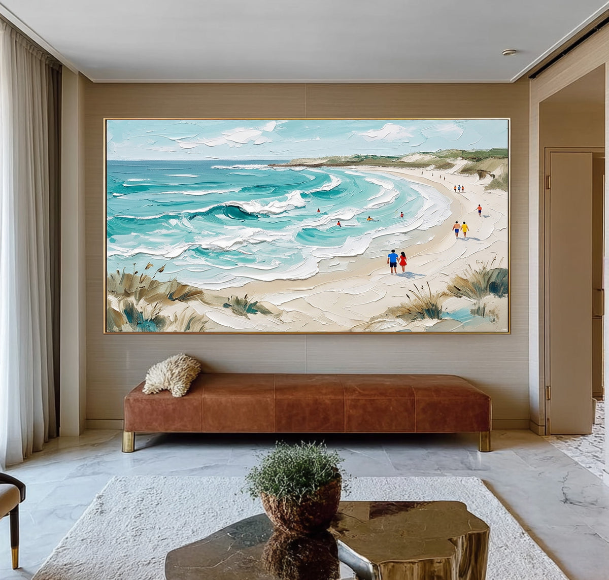 Turquoise Ocean Waves White Surf Textured Coastal Wall Art Painting