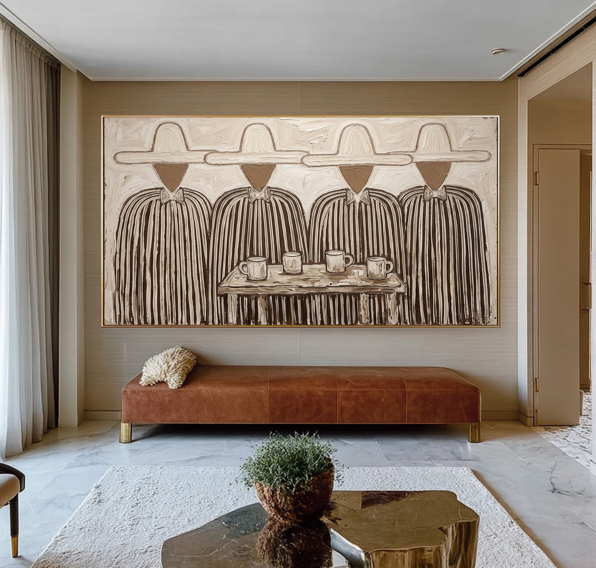 Where Four Stories Meet Figurative Folk Art Painting Four Figures Textured Wall Decor