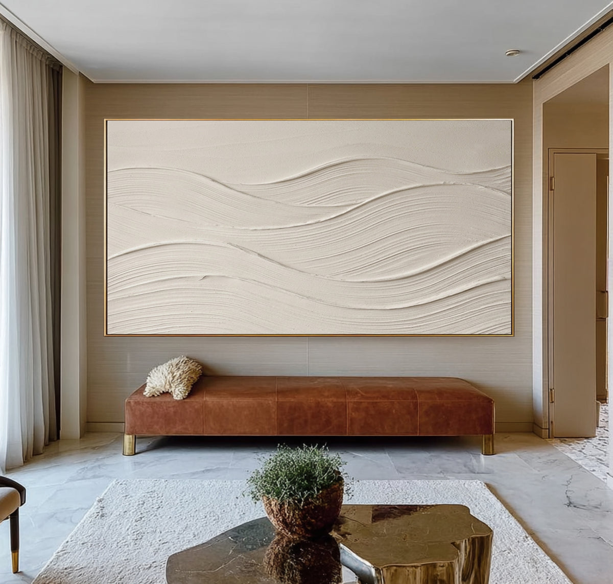 Large Minimalist Cream White Textured Wall Art Abstract Neutral Oil Painting 3D Relief Artwork Modern Luxury Living Room Decor