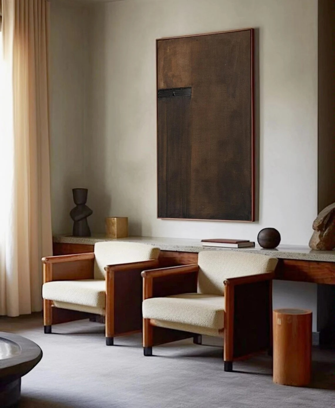 Large Brown Minimalist Painting, Wabi-Sabi Inspired Wall Art #BGA 080