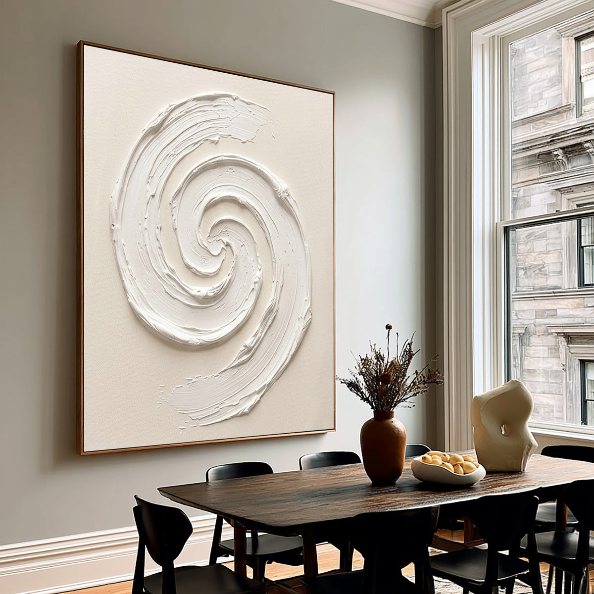 Whirlpool Inspired Minimalist Textured Wall Artwork Handmade White Sculptural Abstract Relief Painting