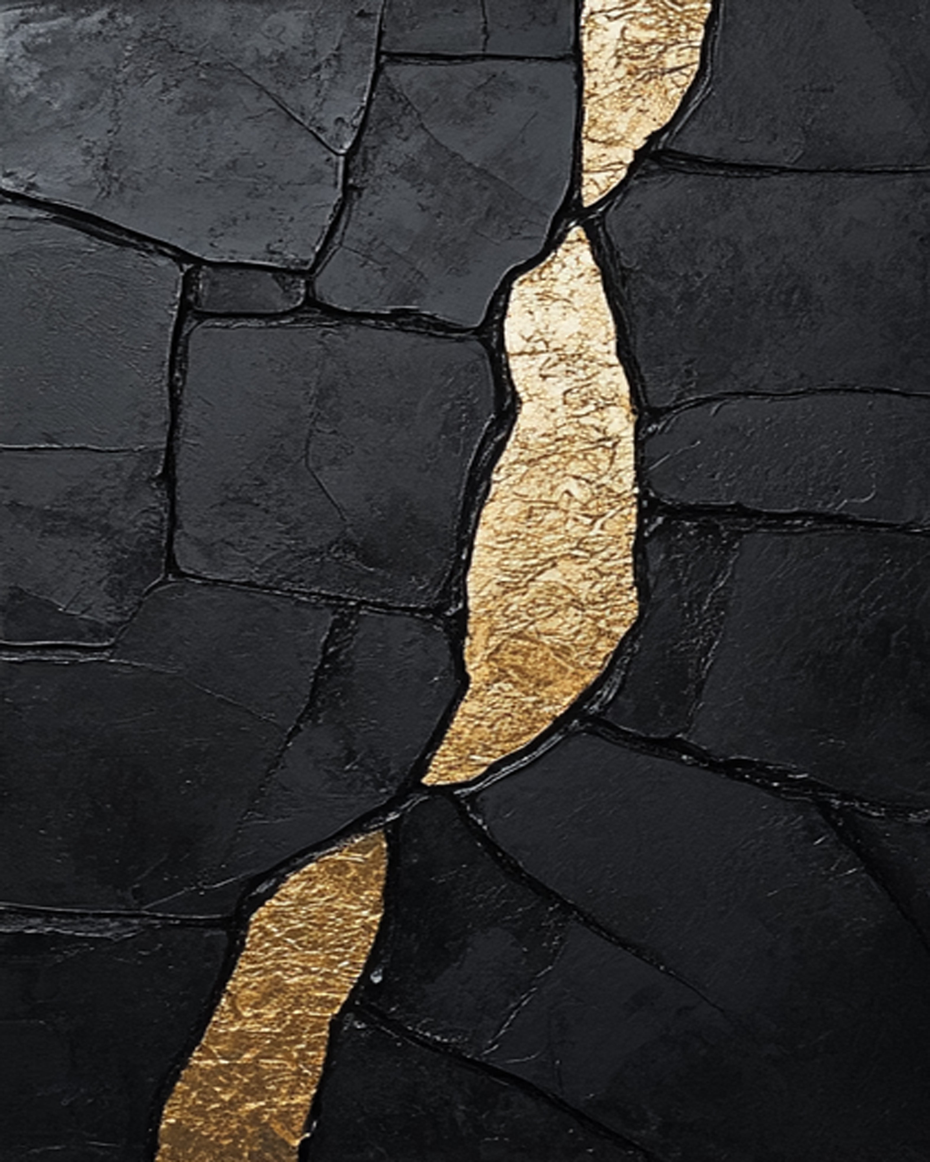 Black Impasto Canvas with Striking Vertical Organic Gold Shape #BGA 191