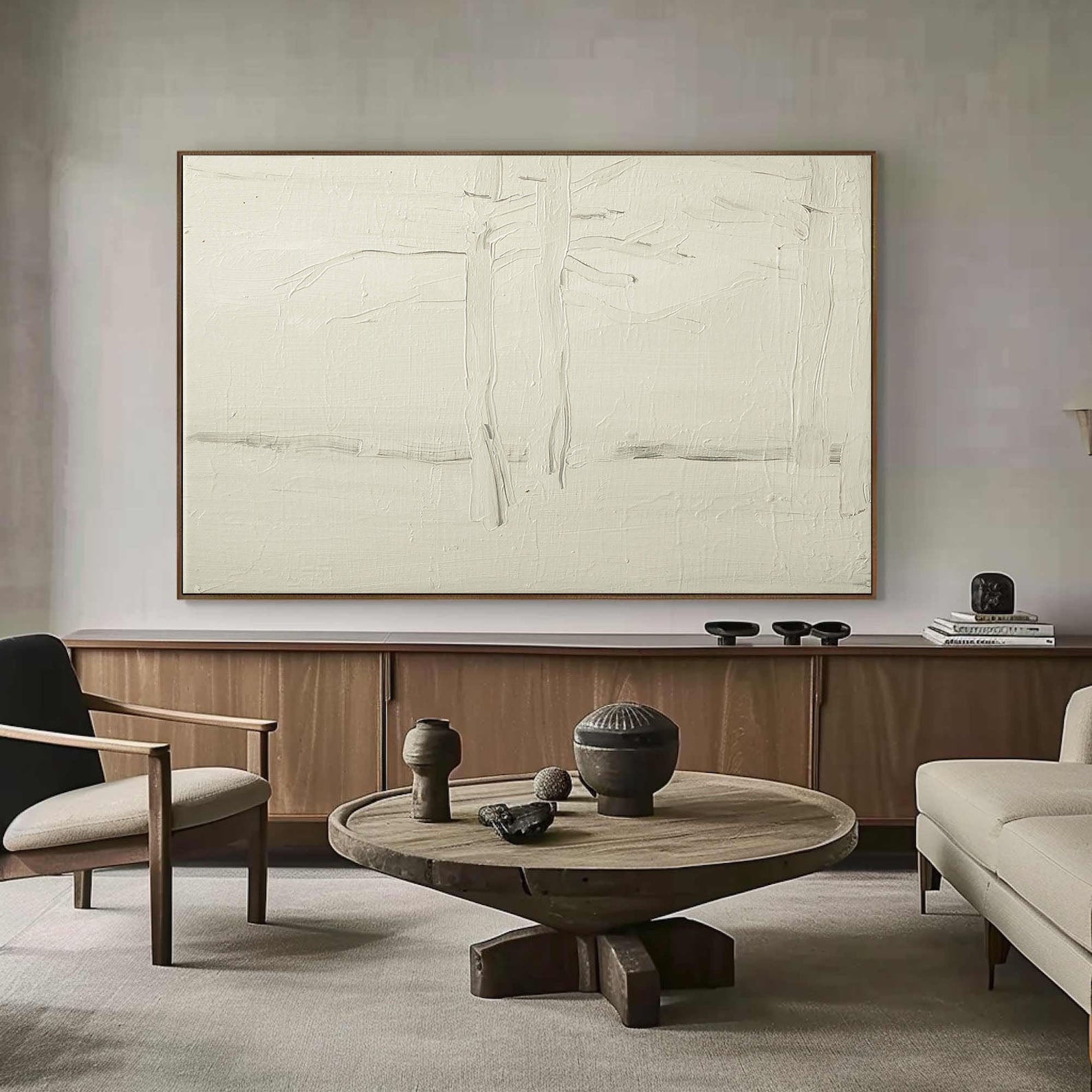 White Impasto with Textured Lines, Minimalist Wall Art #BGA 059