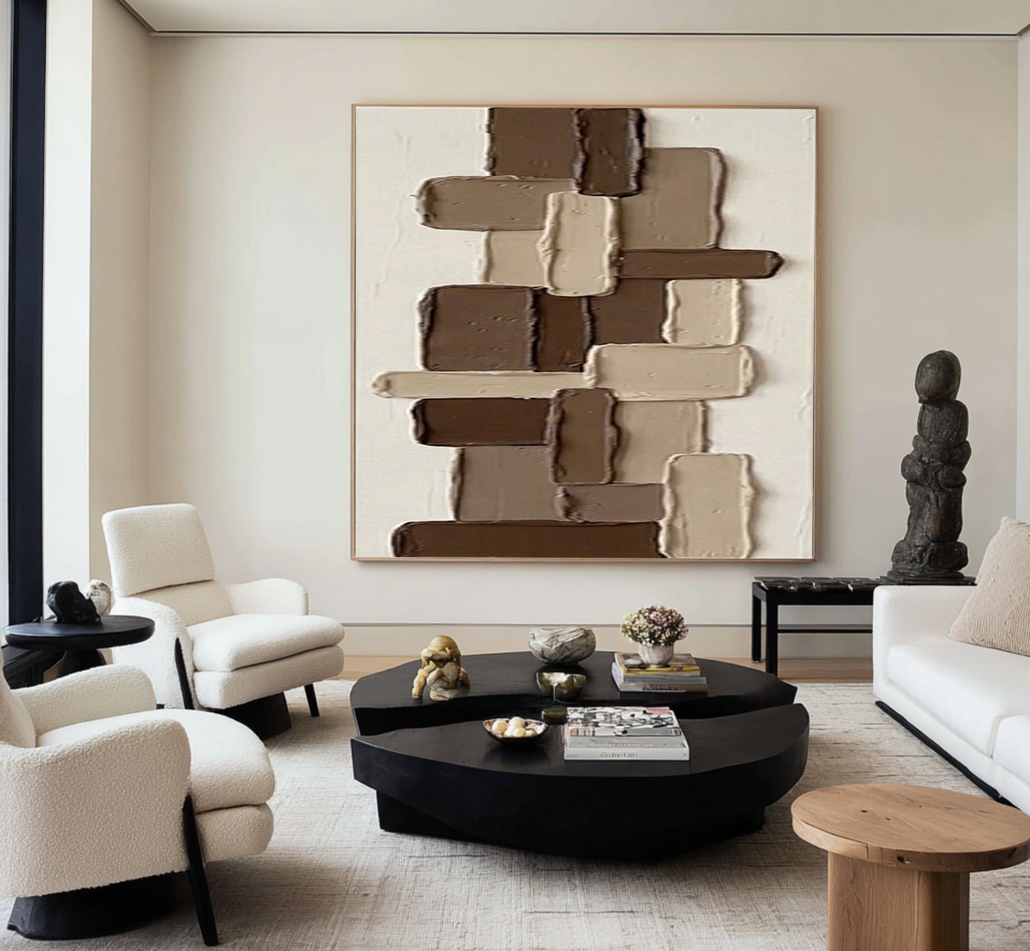 Large Brown Geometric Textured Wall Art Hand Painted Abstract Canvas