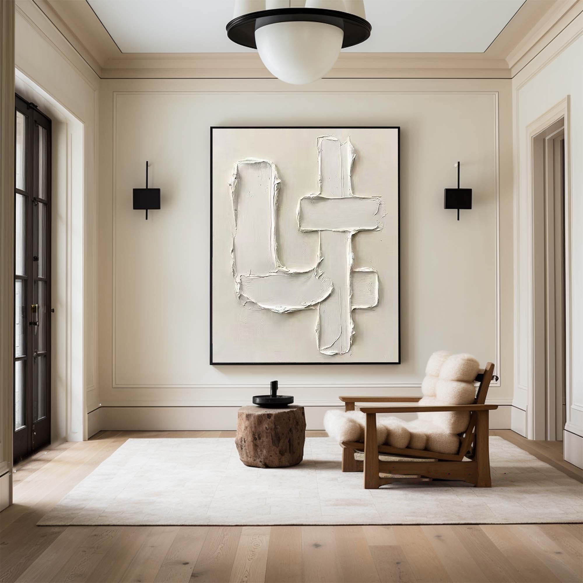 Large Neutral Relief Canvas Art with Modern Geometric Texture Design