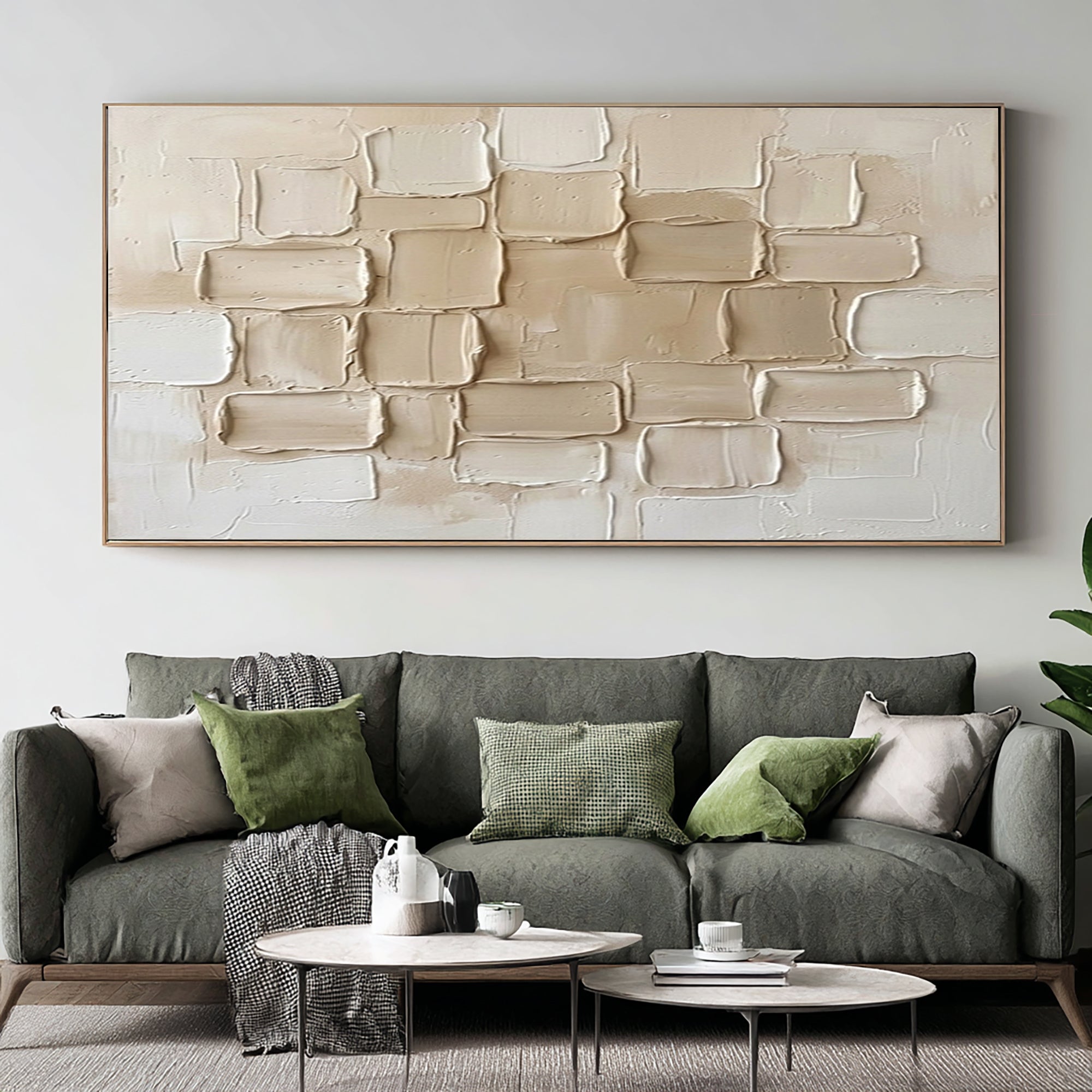 Large Neutral Brick Wall Art Horizontal Textured Abstract Canvas