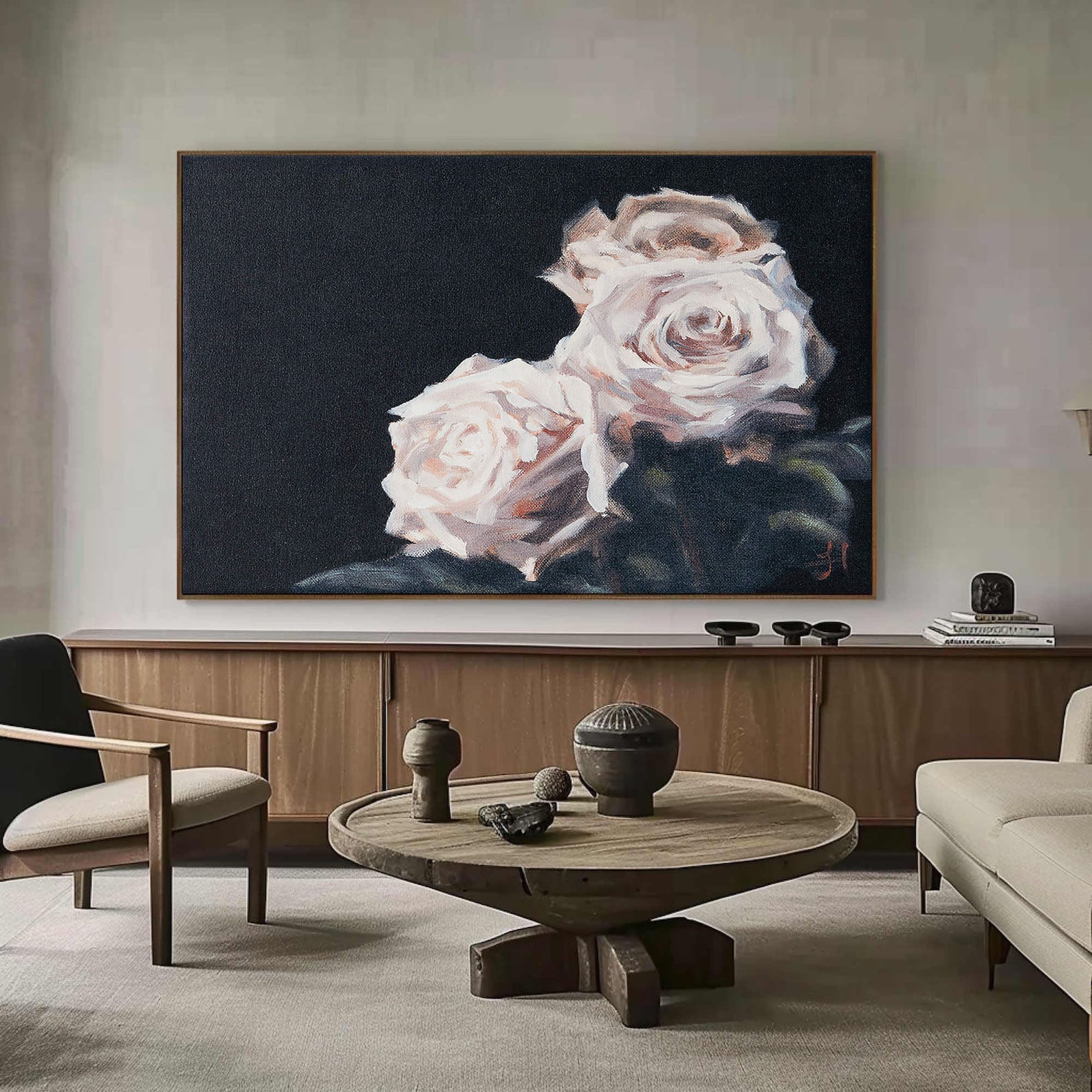 Light Roses on Dark, Contemporary Wall Art #BGA 065