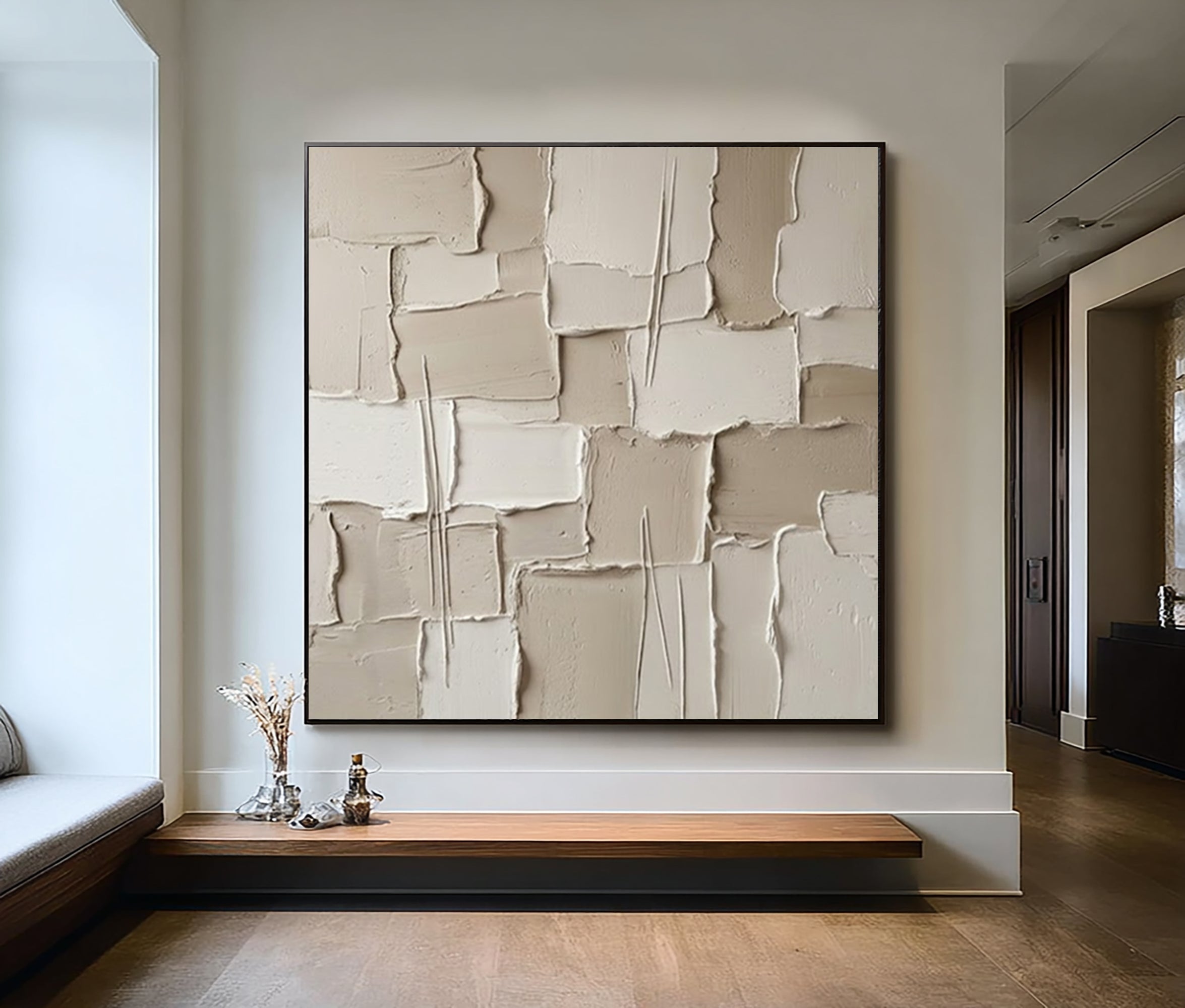 Large Architectural Collage Wall Art Neutral Textured Relief Painting