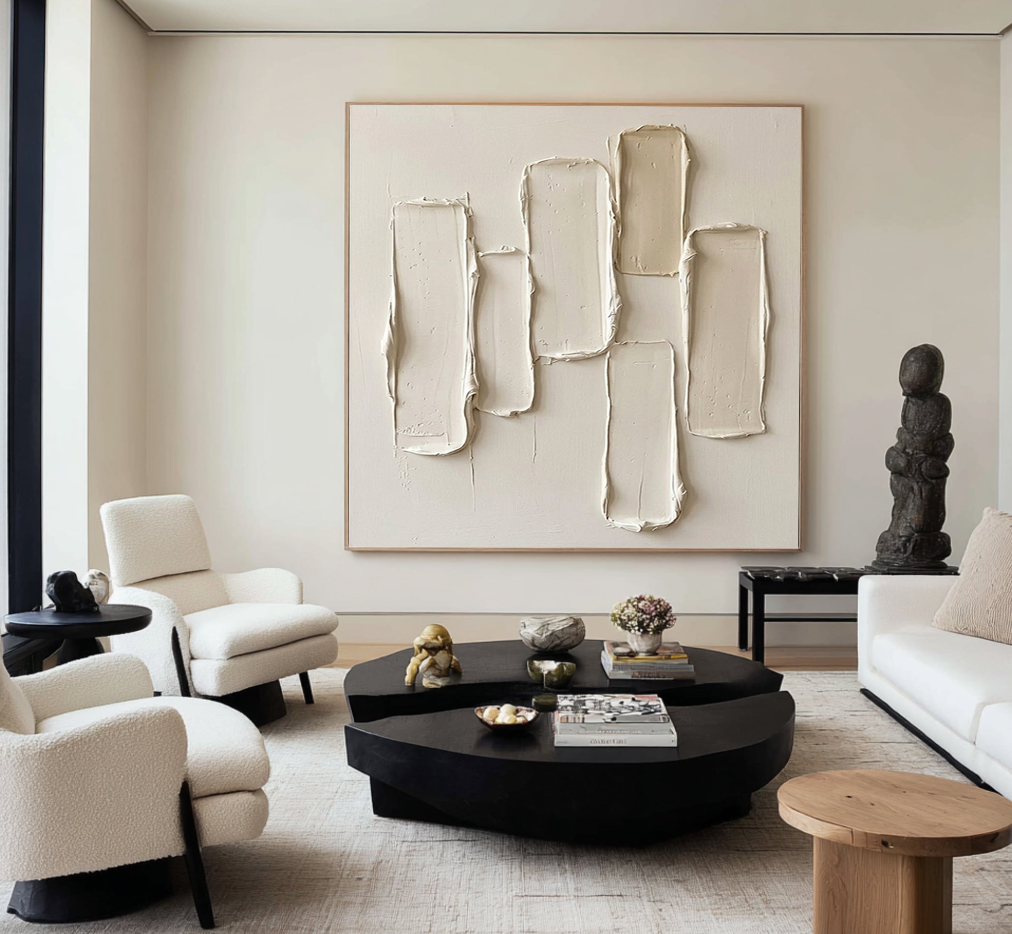 Large Architectural Rhythm Textured Wall Art Neutral Contemporary Relief Painting