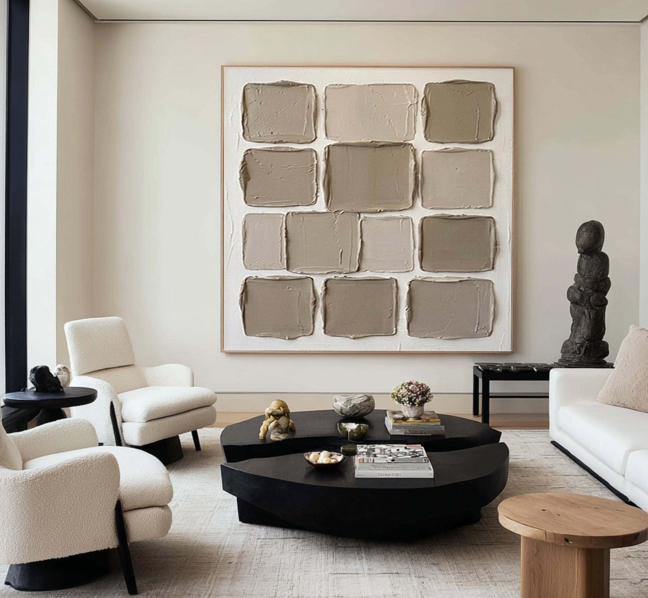 Large Designer Material Palette Wall Art Contemporary Neutral Textured Canvas Painting