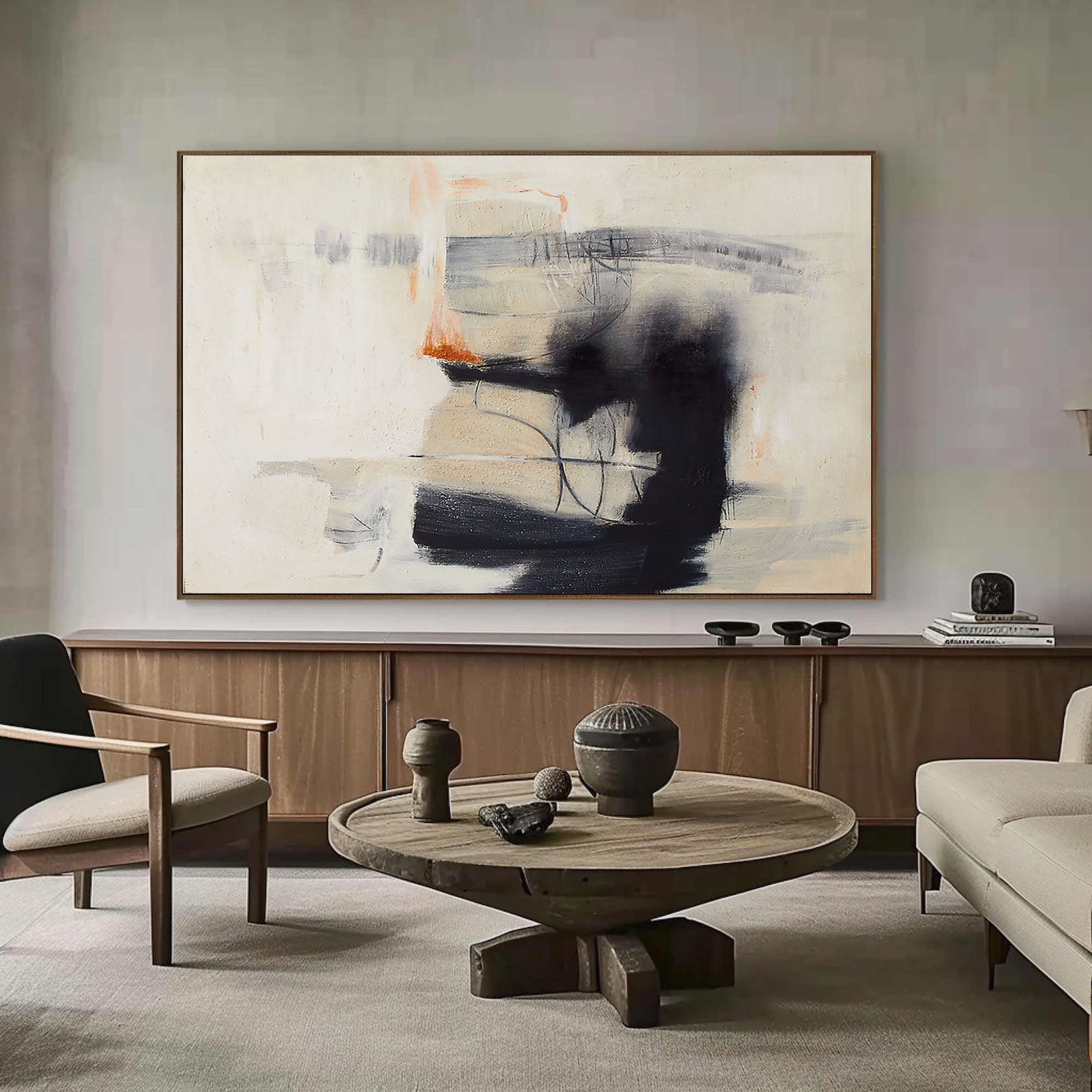 Horizontal Abstraction with Ink-like Marks, Modern Wall Art #BGA 057