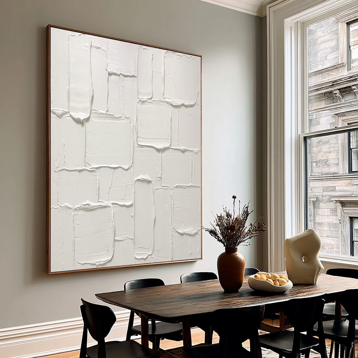 Minimalist White Sculptural Textured Canvas Artwork Handmade Abstract Painting Neutral Modern Interior Decor