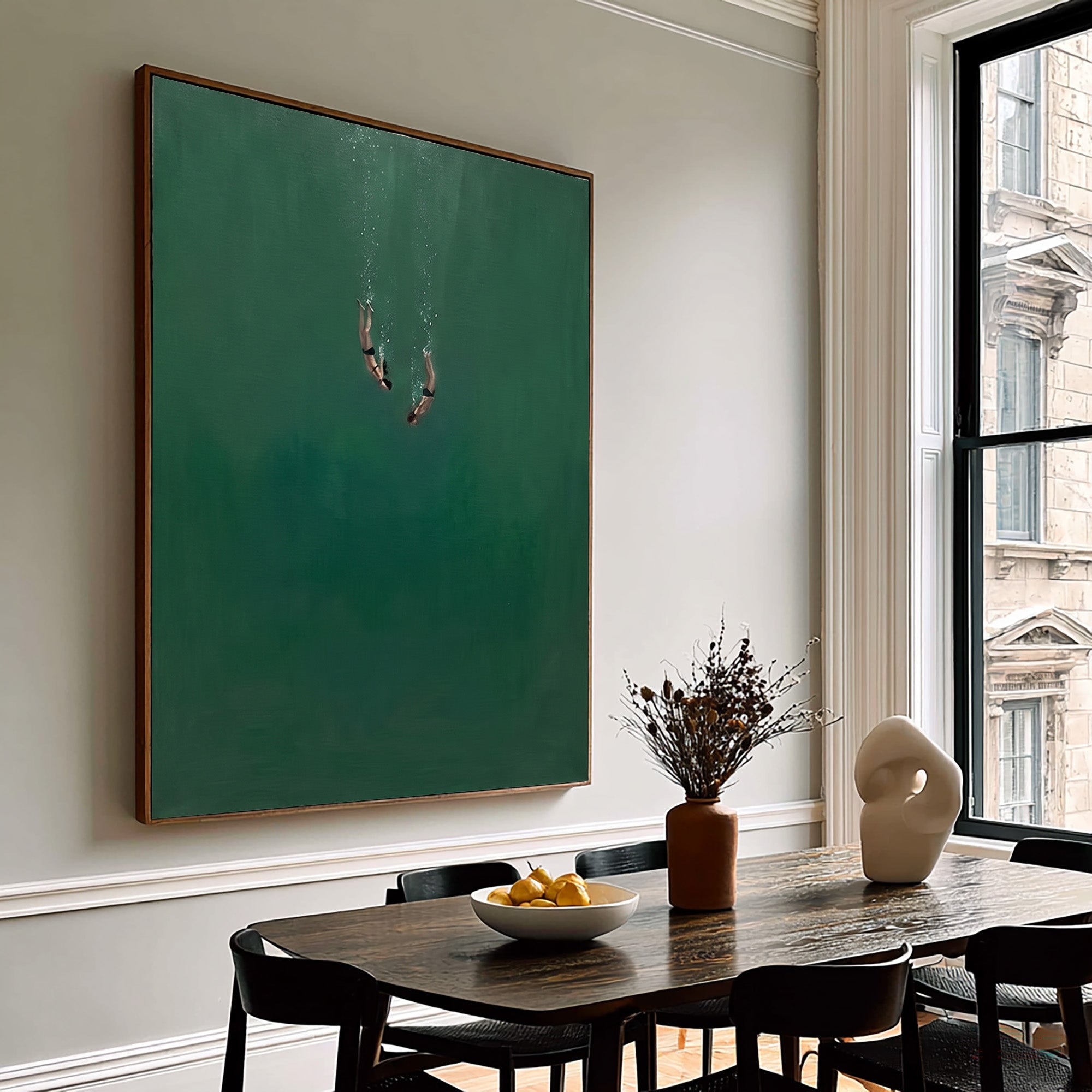 Large Minimalist Underwater Swimmer Wall Art Contemporary Ocean Oil Painting