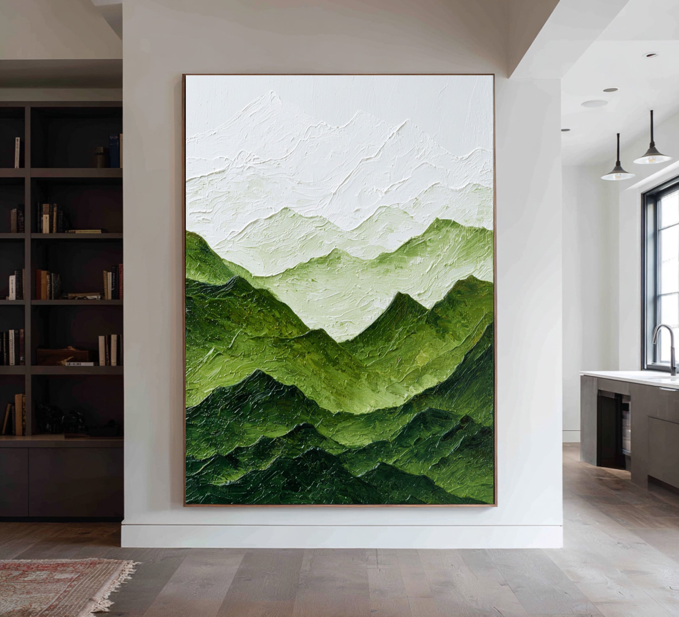 Large Contemporary Abstract Oil Painting, Green Mountain Textured Art for Modern Interior | ArtvistaGallery #WAB 004