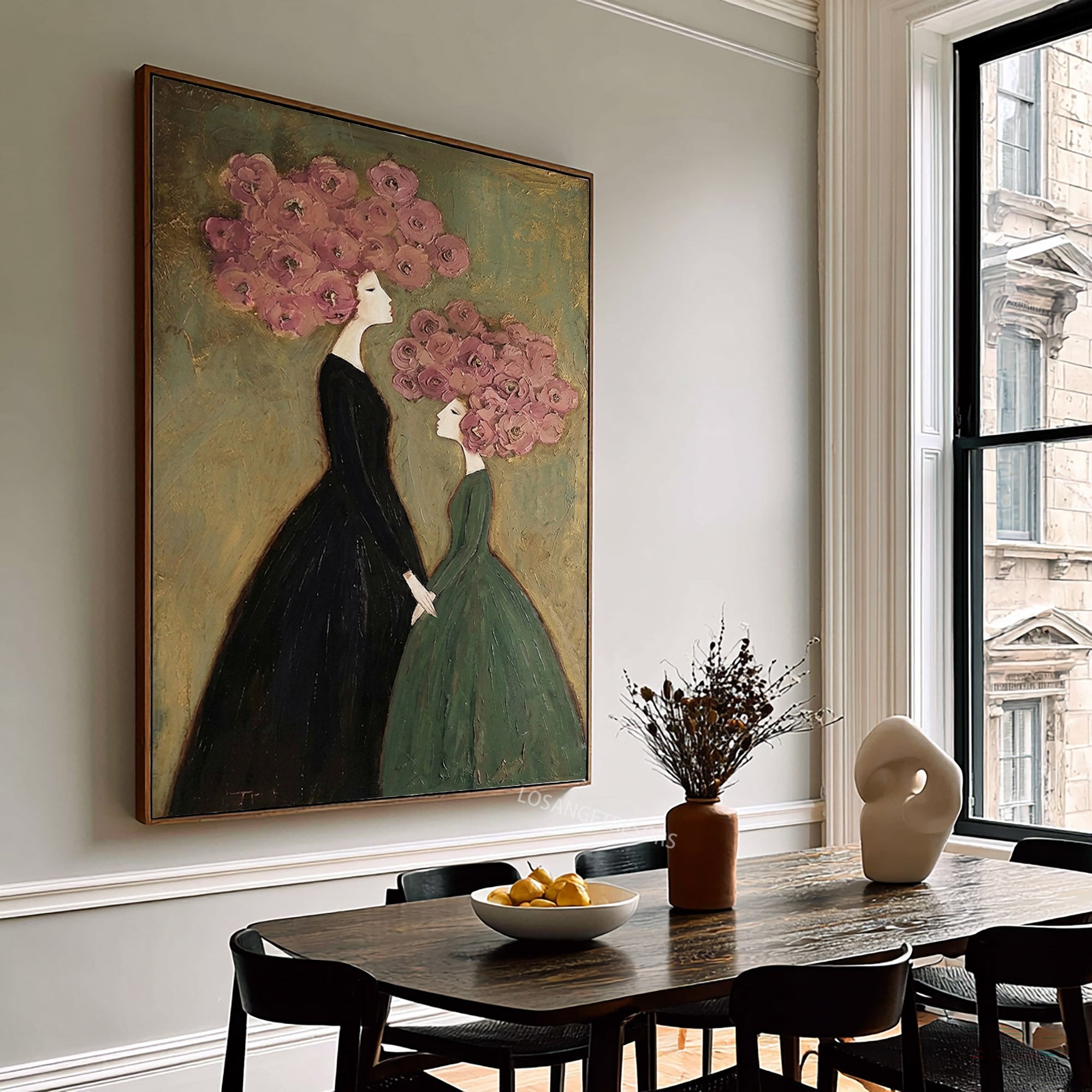 Large Botanical Figure Wall Art Elegant Floral Oil Painting Canvas