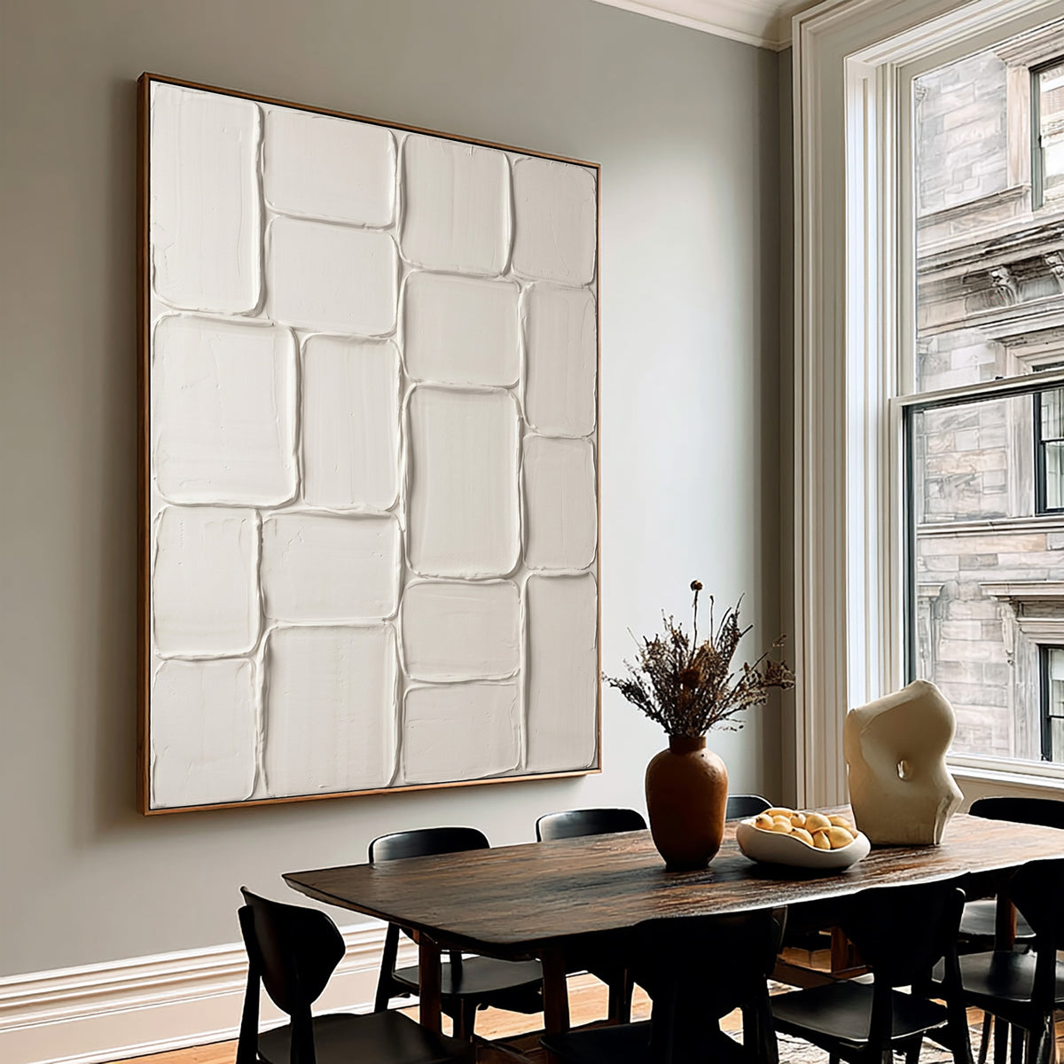 Hand Painted Ivory Plaster Blocks Large Textured Wall Art Modern Architectural Relief Contemporary Artwork