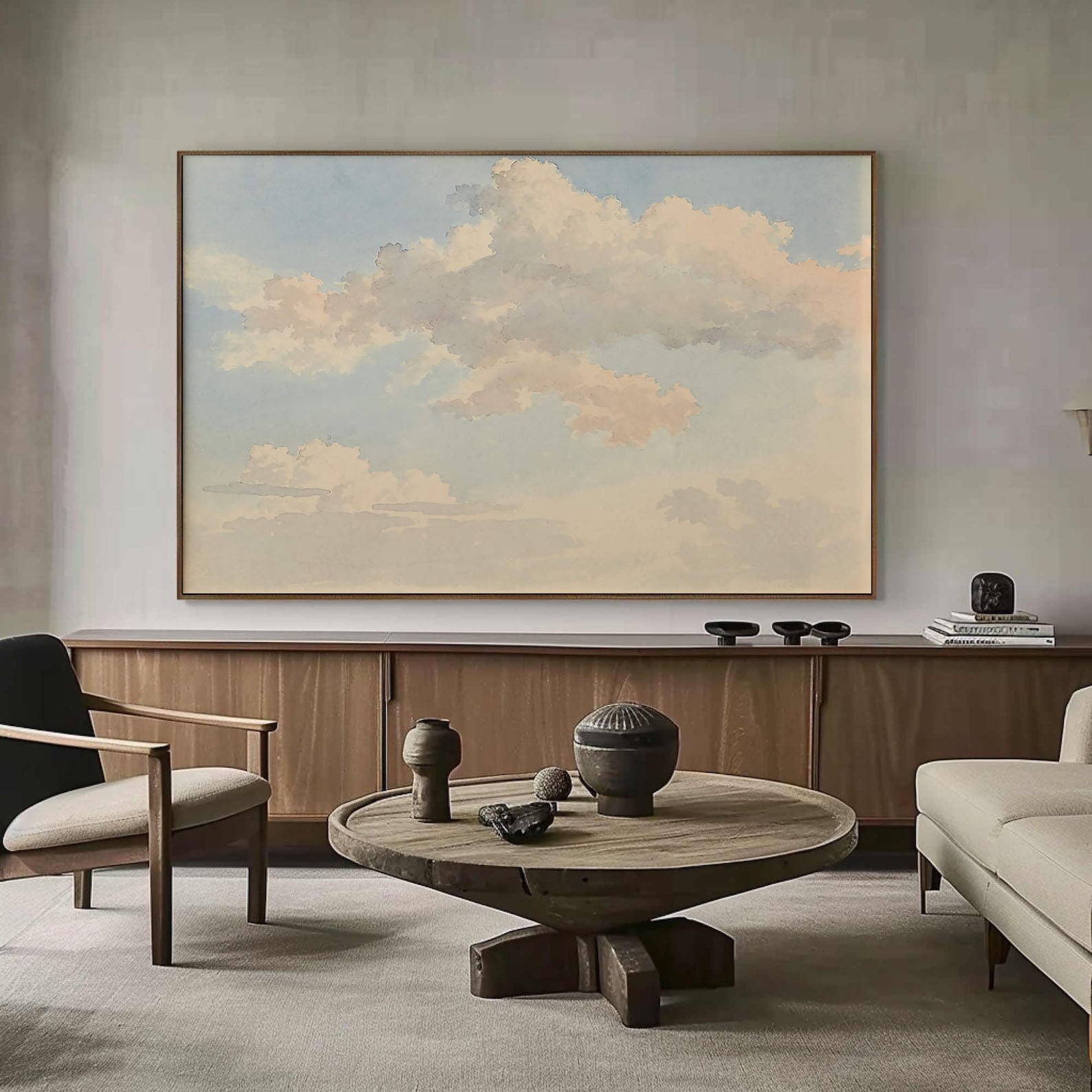 Cloudy Sky, Subtle Peach and Gray Tones, Modern Wall Art #BGA 058