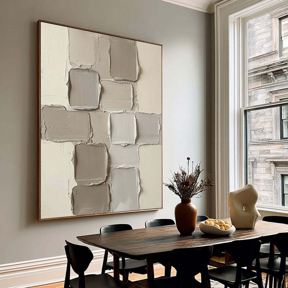Fragments Suspended In Soft Light Large Neutral Abstract Wall Art Textured Sculptural Relief Painting