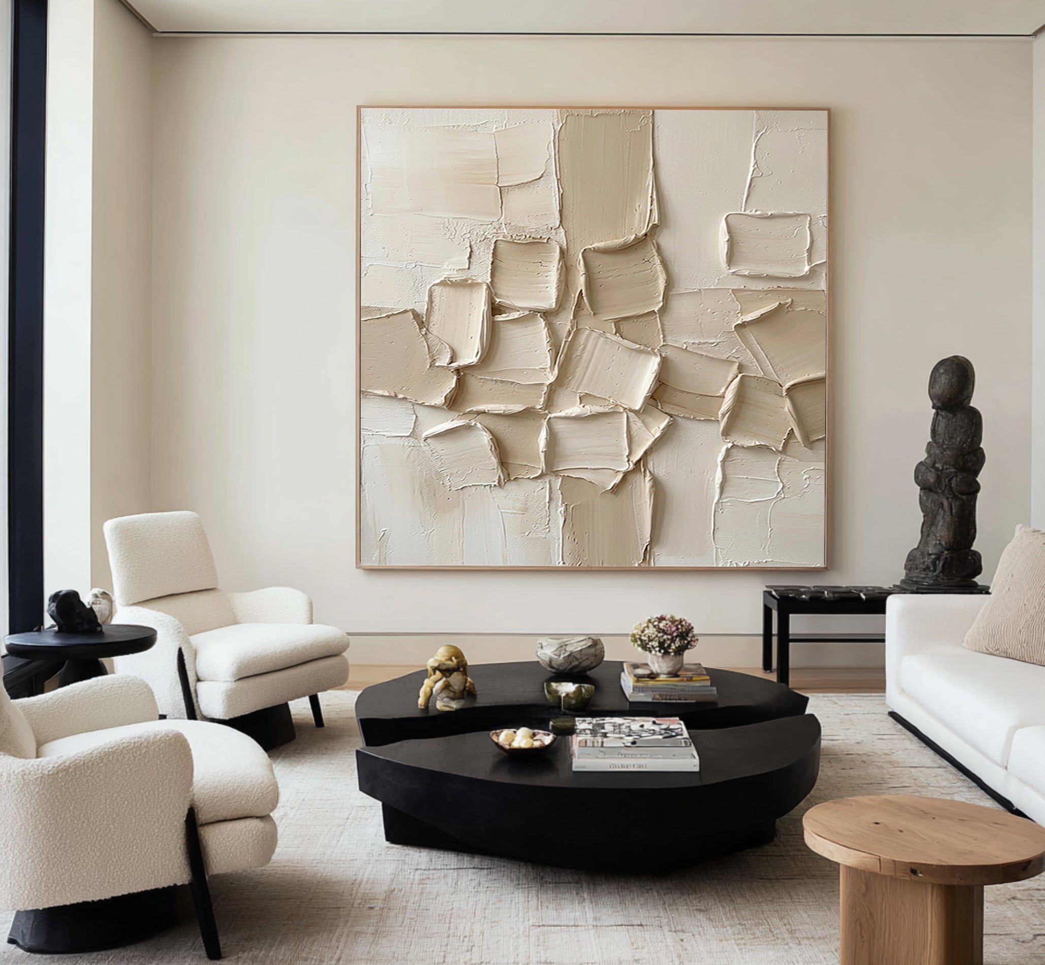 Large Layered Surface Composition Wall Art Contemporary Neutral Relief Painting