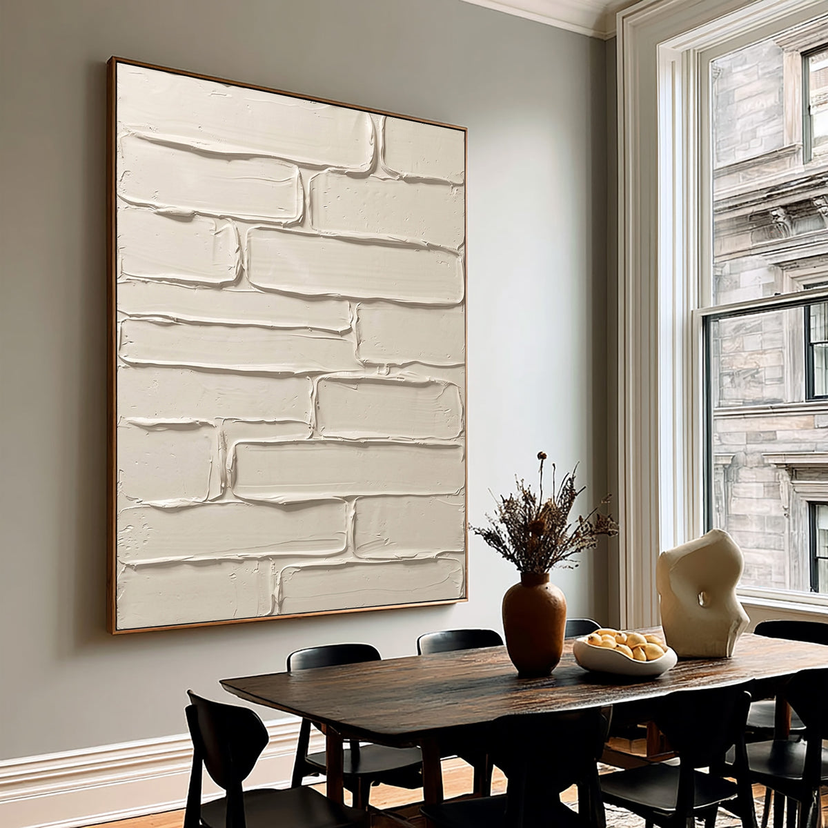 Weathered Lines Warm Neutral Handmade Artwork Textured Abstract Painting Cream White Contemporary Wall Decor