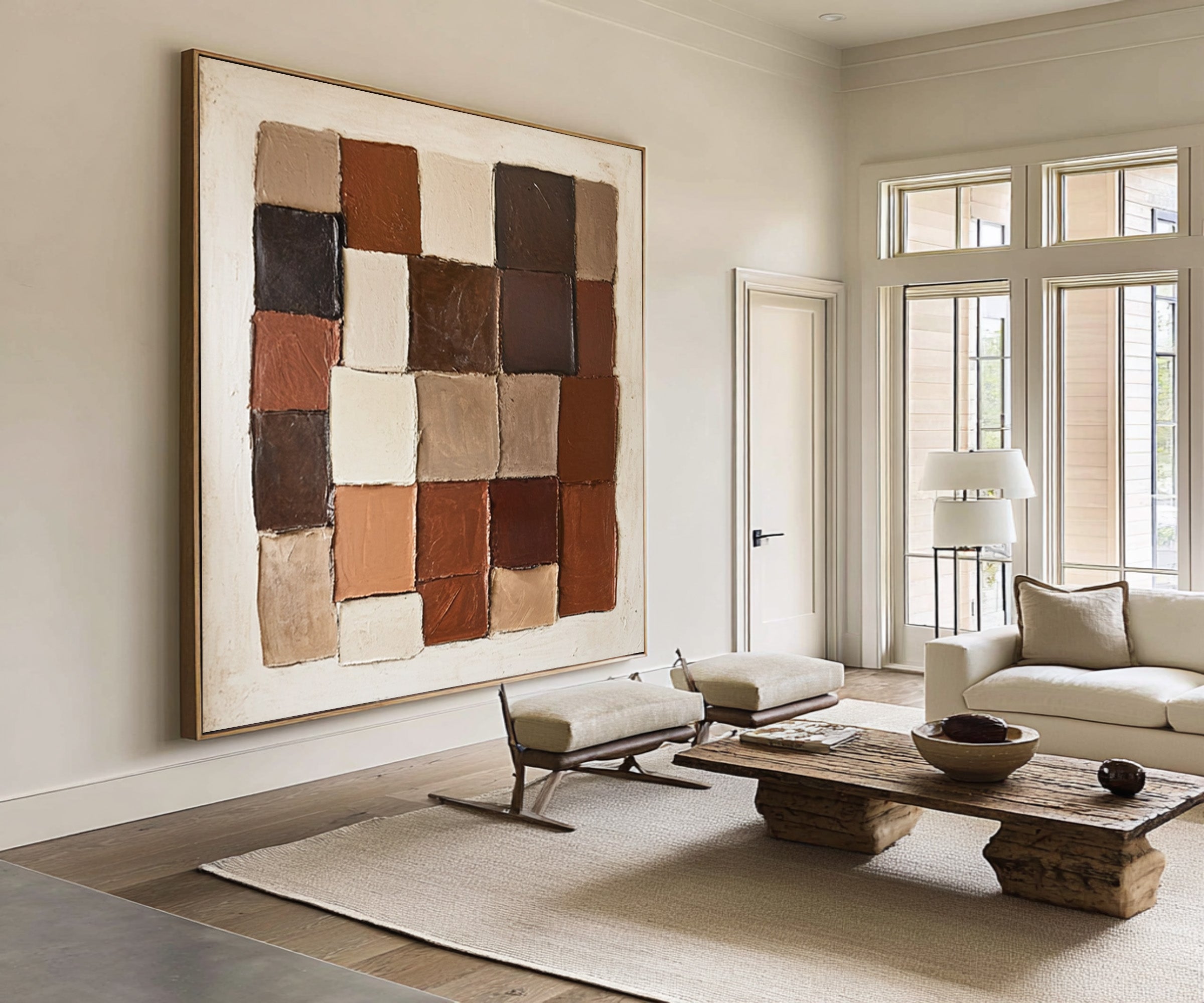 Large Contemporary Abstract Oil Painting, Earth Tone Geometric Art for Modern Interior | ArtvistaGallery #WAB 008