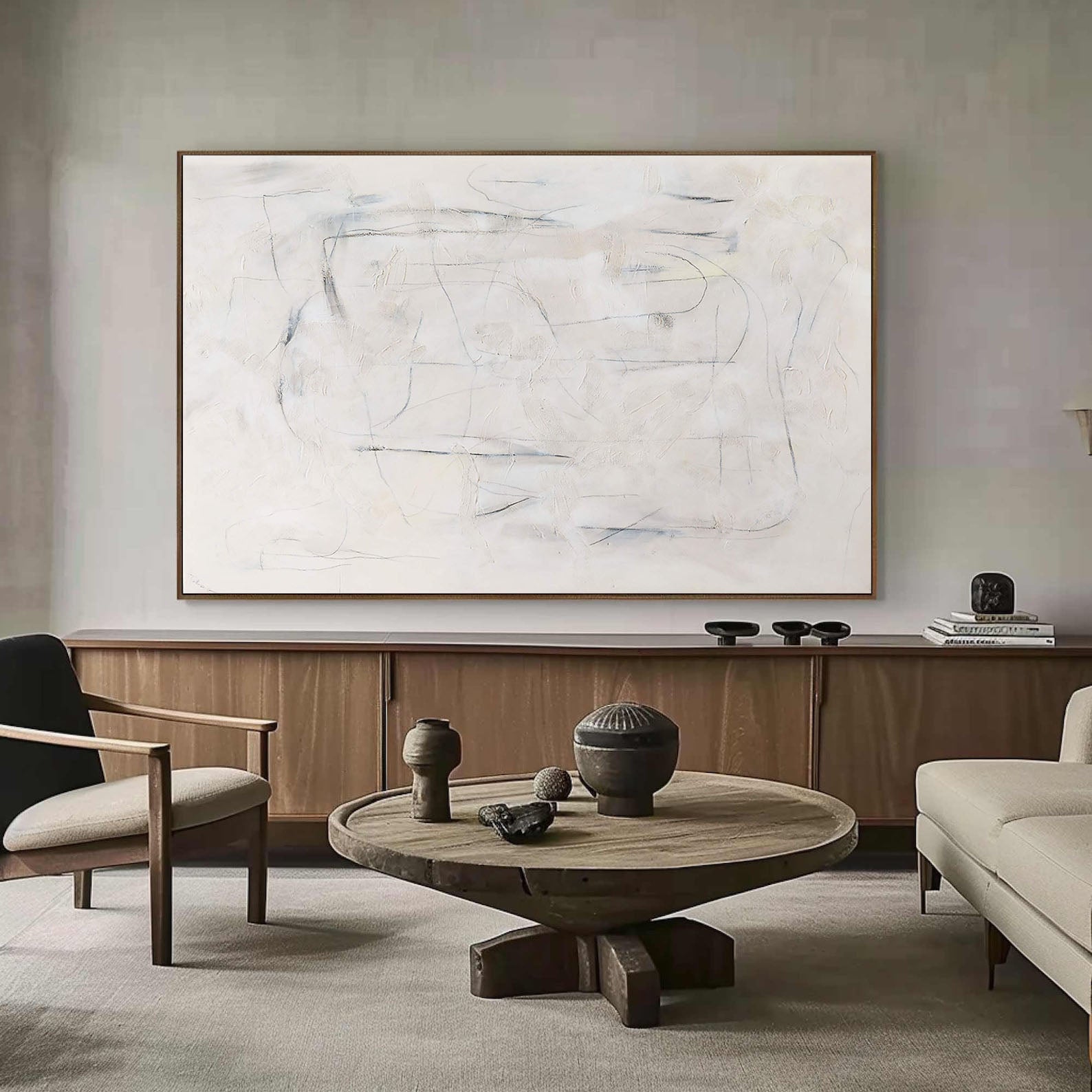 Neutral Field with Delicate Line Impressions, Minimalist Art #BGA 063