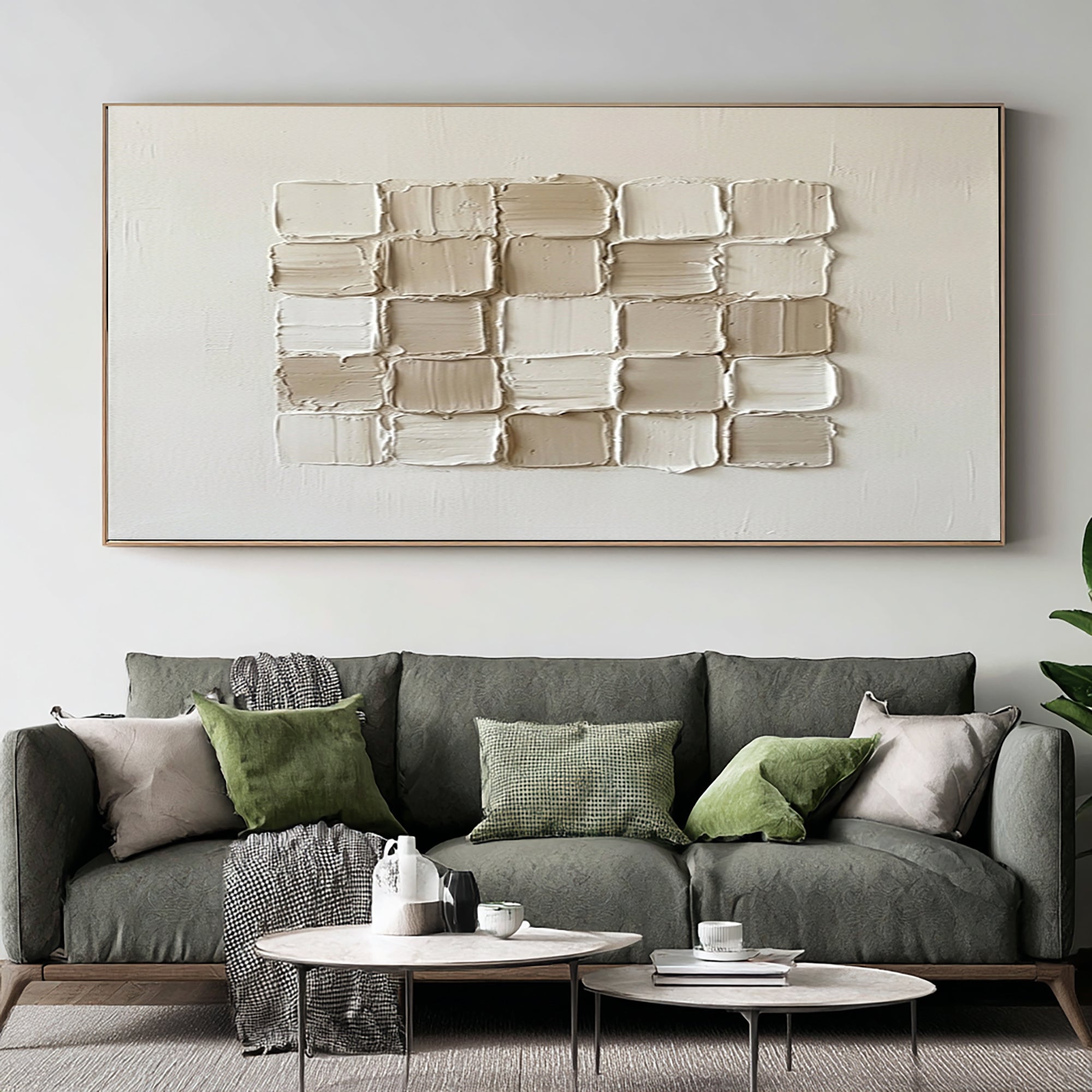Large Neutral Brick Texture Wall Art Horizontal Hand Painted Canvas