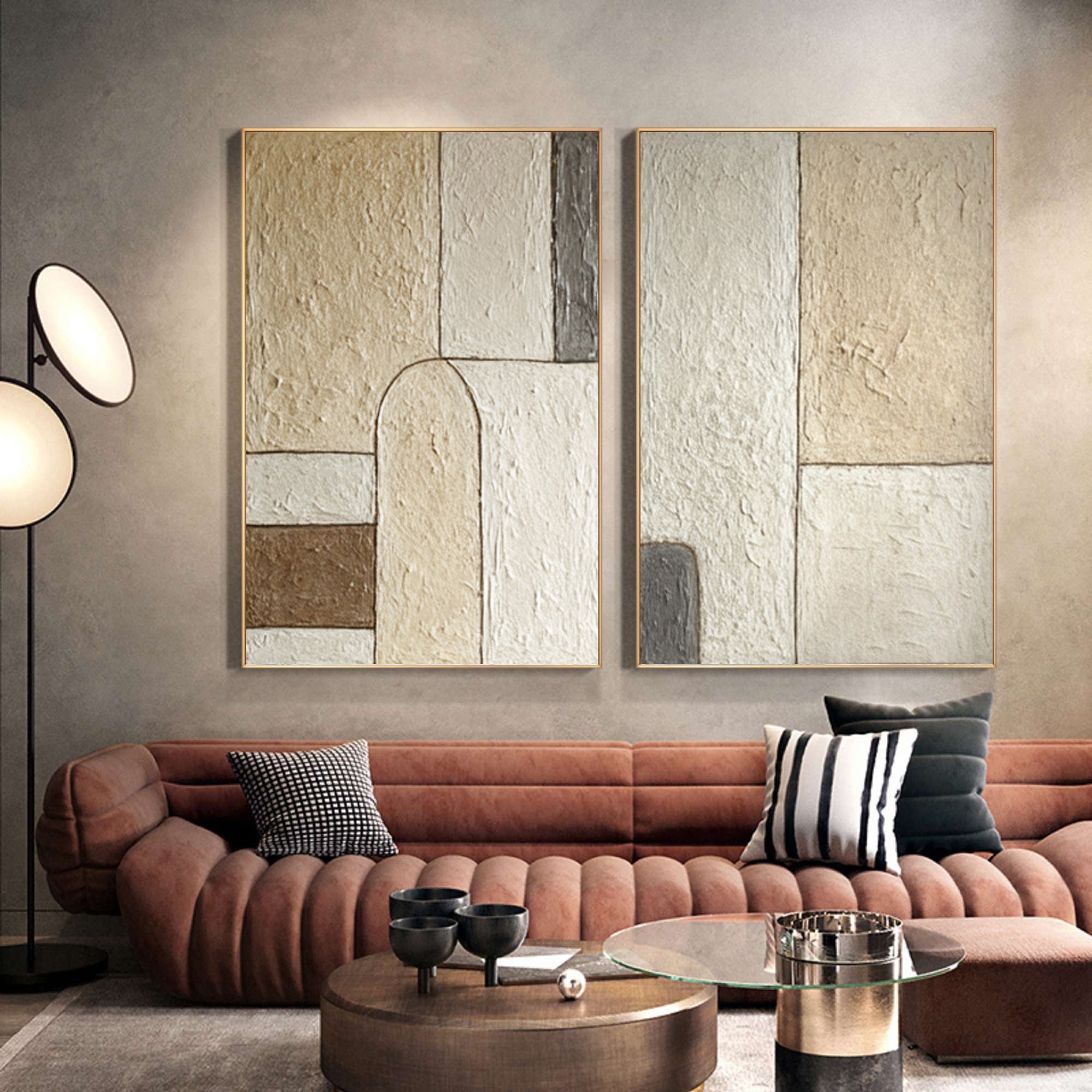 Neutral Abstract Art Set Modern Living Room Decor #WG 047