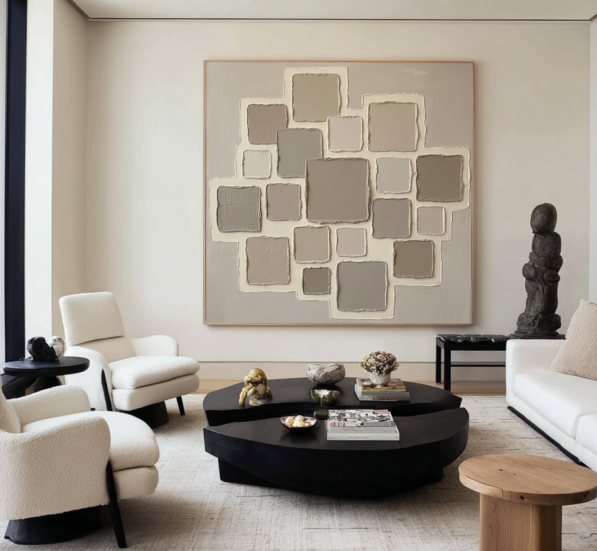 Large Linear Texture Oil Painting – Modern Neutral Abstract Wall Art