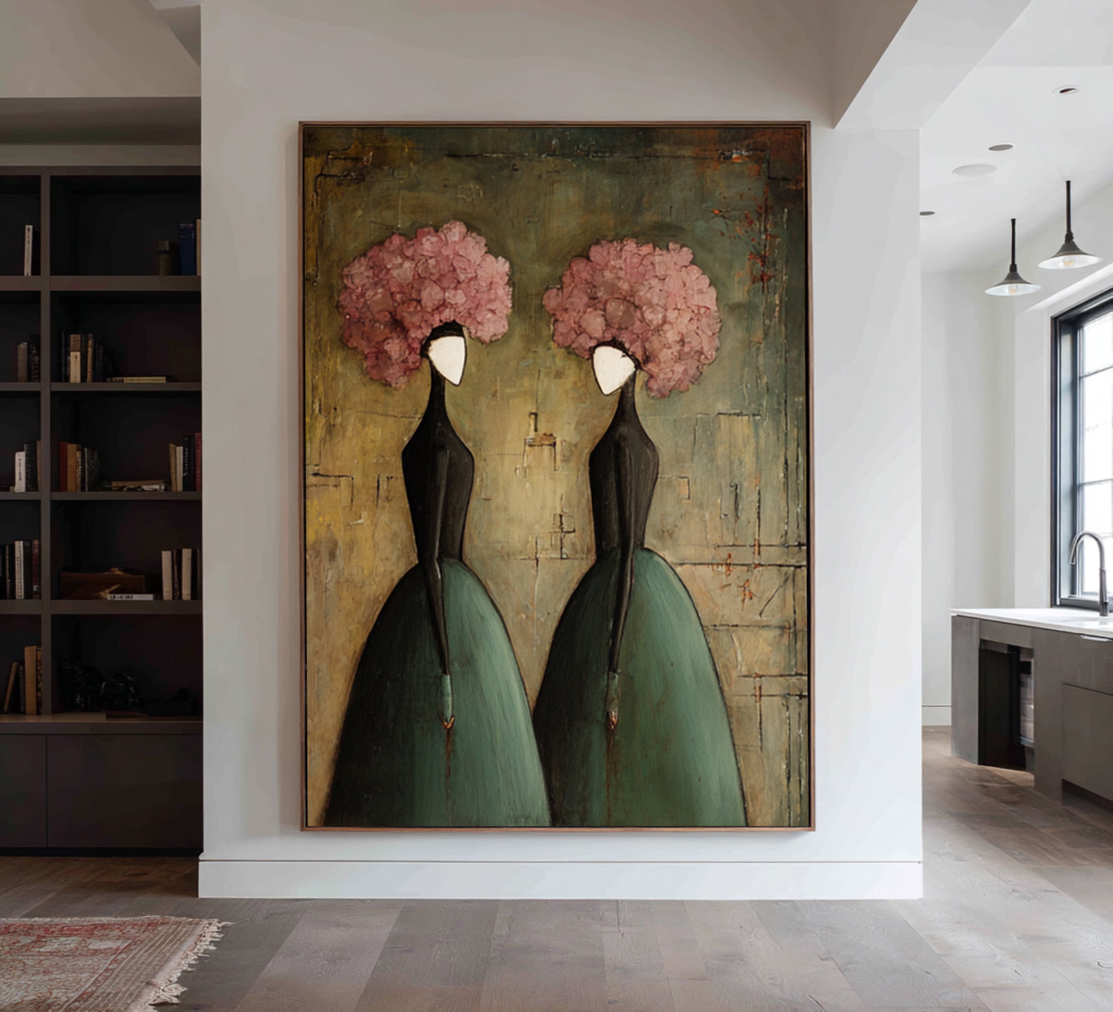Large Floral Figurative Wall Art Elegant Women Canvas Painting