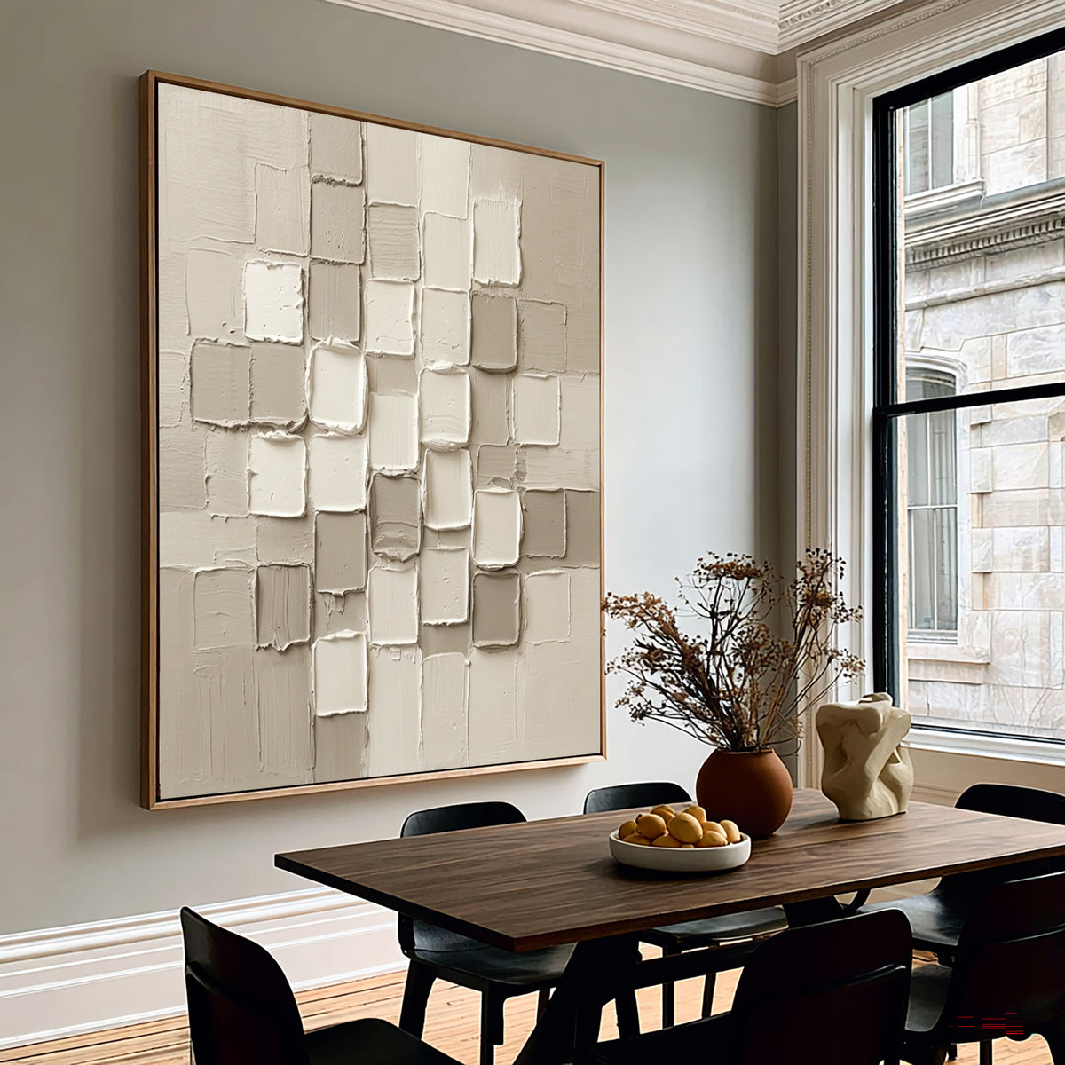Large White Sculptural Relief Wall Art Modern 3D Textured Abstract Oil Painting Raised Geometric Blocks Minimalist Luxury Interior Decor