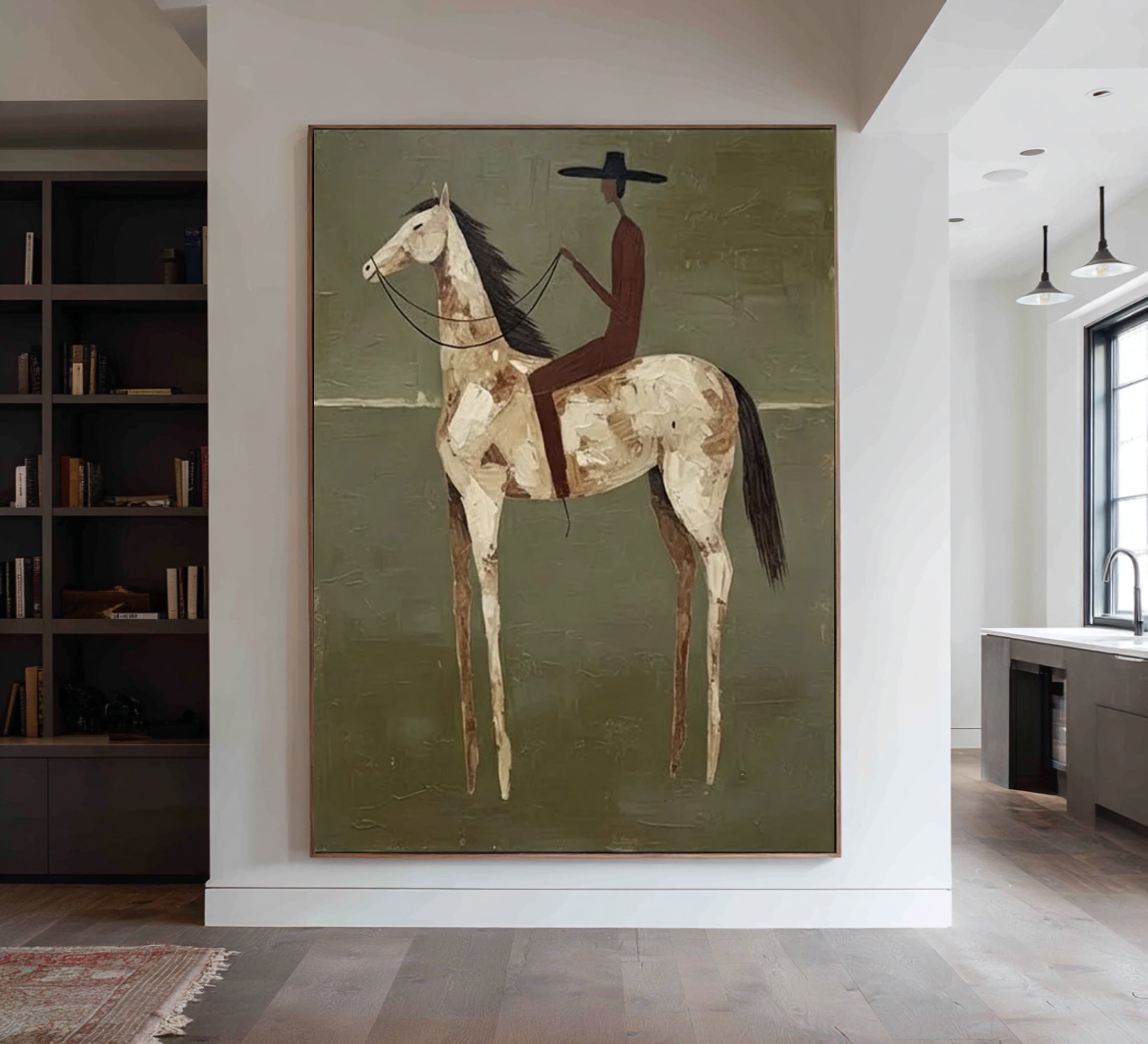 Large Abstract Horse Rider Painting Contemporary Figurative Wall Art