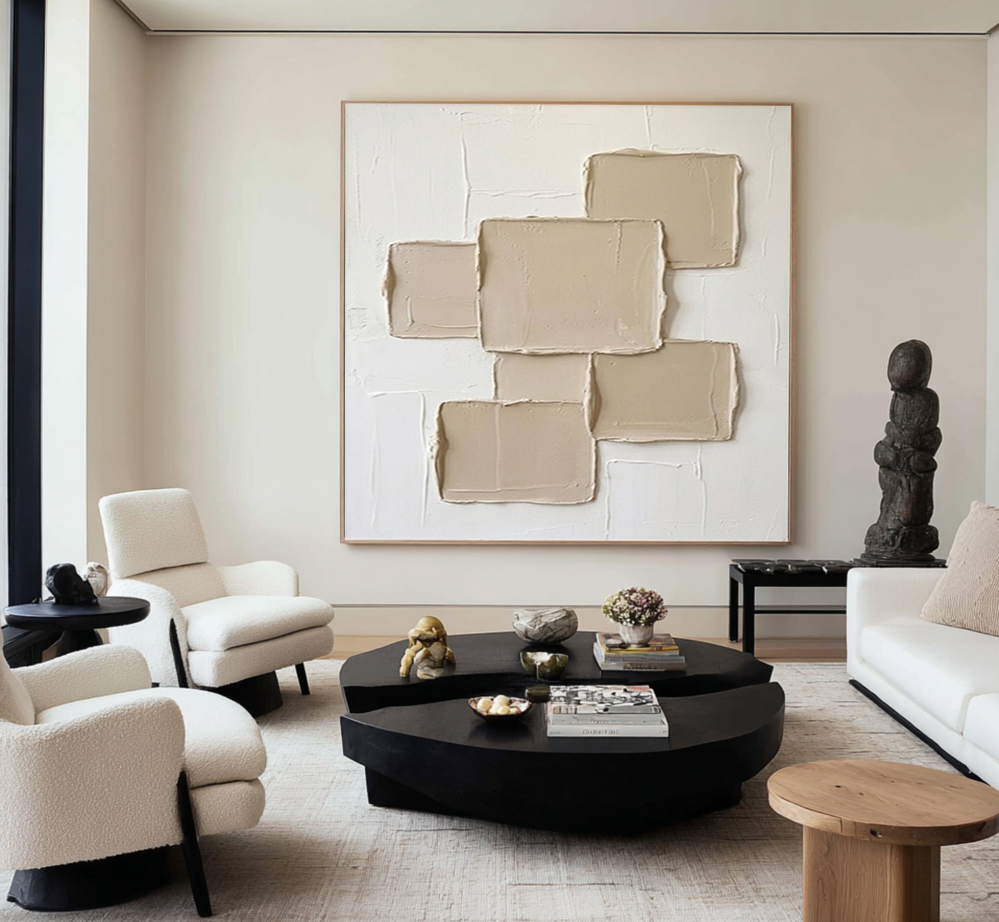 Large Neutral Geometric Textured Wall Art Hand Painted Abstract Canvas