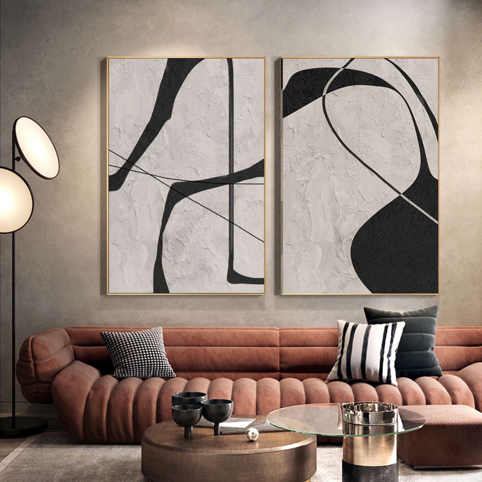 Black & White Abstract Painting SET OF 2 #CXA 013