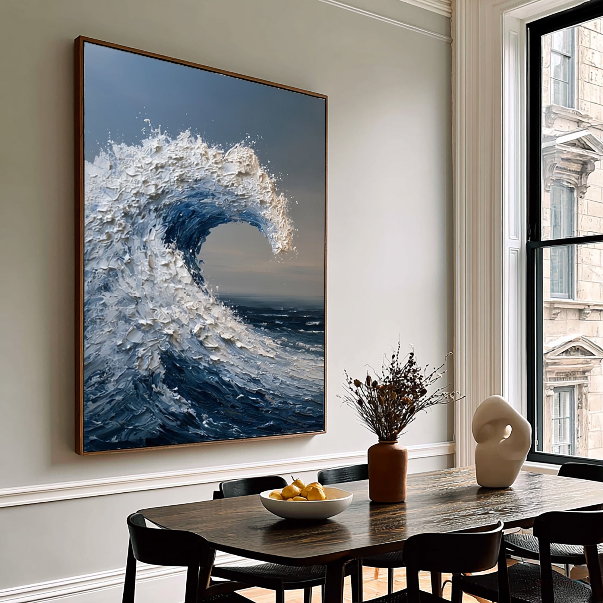 Large Ocean Wave Wall Art Textured Oil Painting Coastal Seascape Modern Abstract Sea Wave Artwork Contemporary Luxury Home Decor