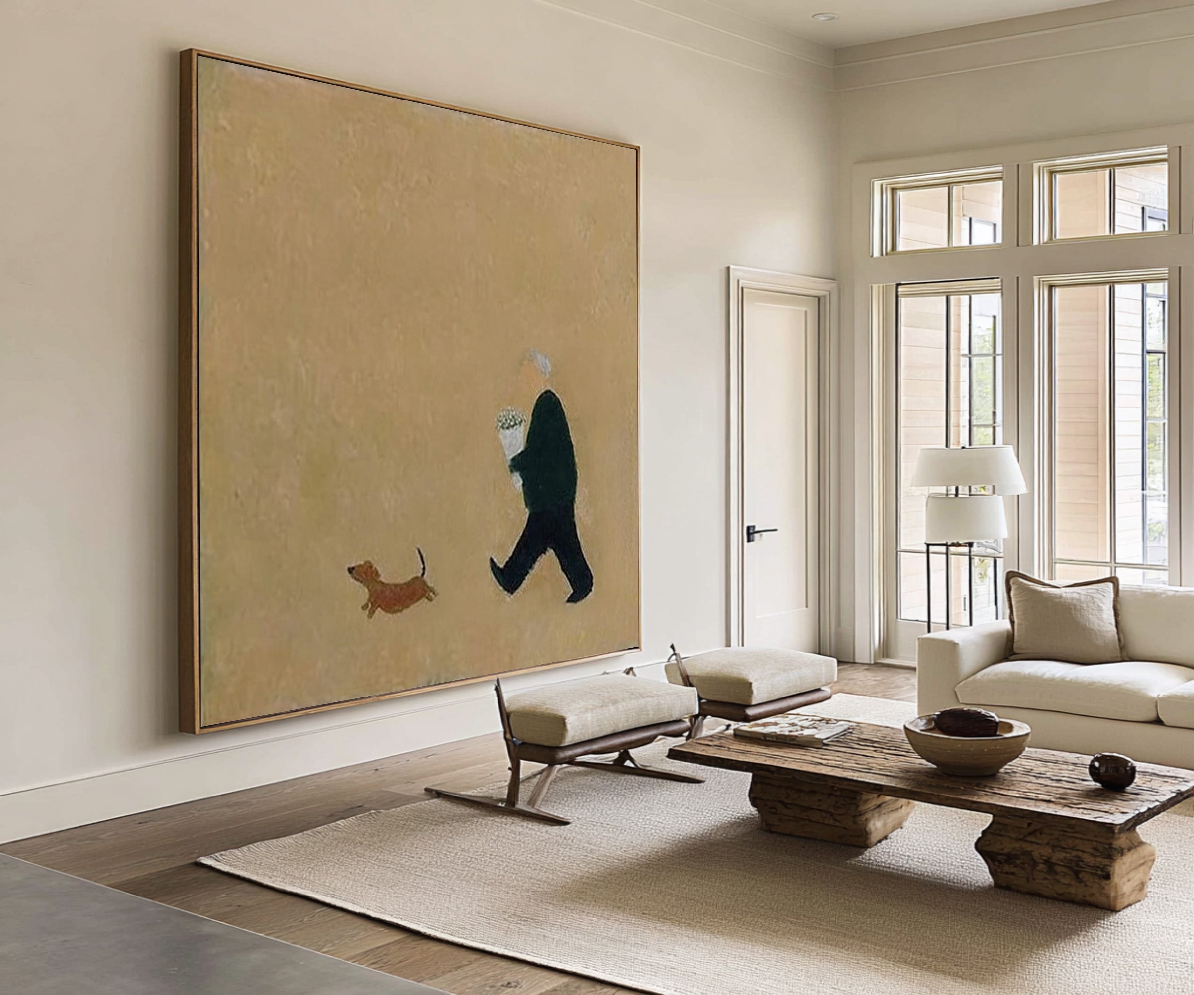 Large Abstract Oil Painting Minimalist Figure Art, Warm Modern Wall Art for Living Room | ArtvistaGallery #WAB 014