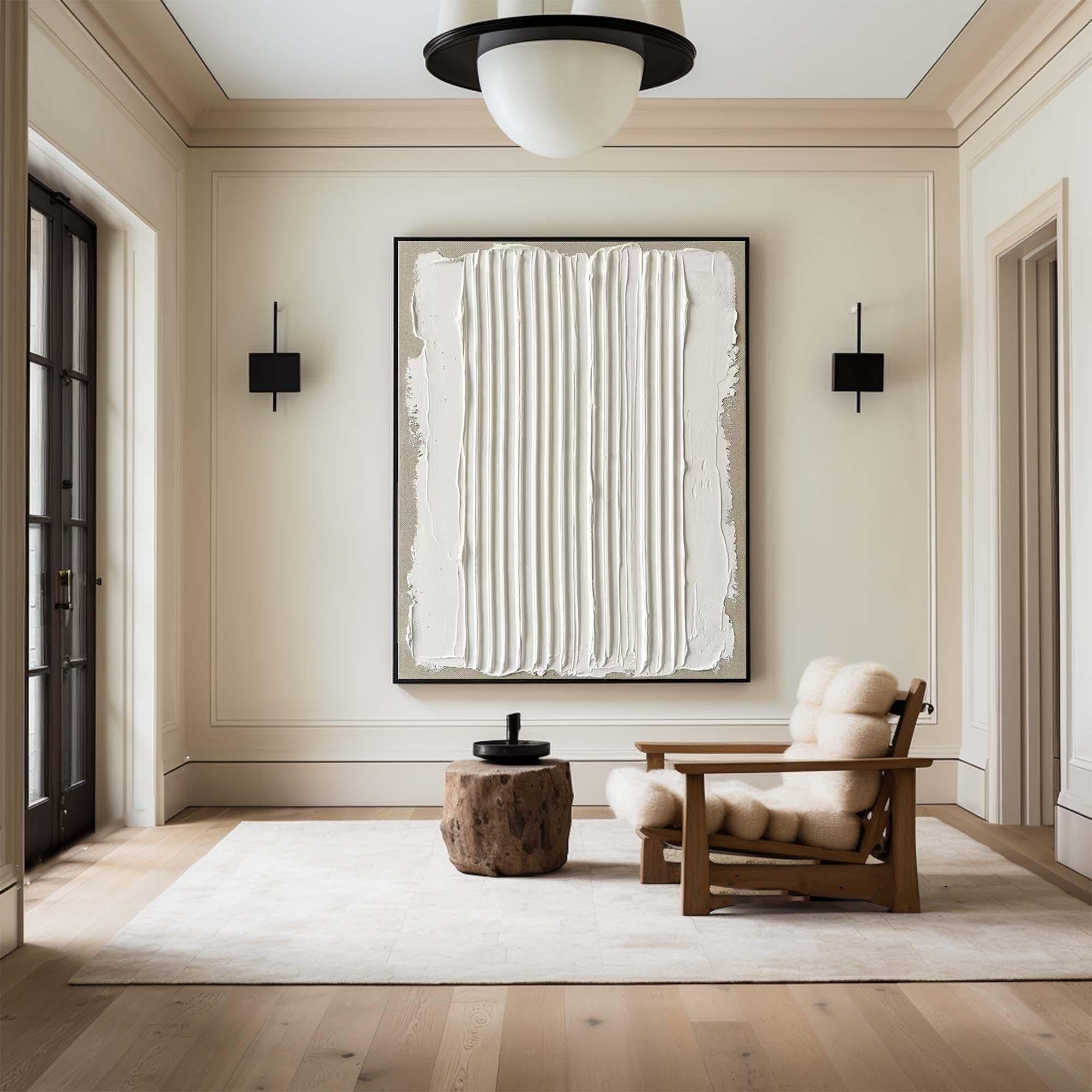 Large Vertical Textured Oil Painting for Minimalist Neutral Wall Decor