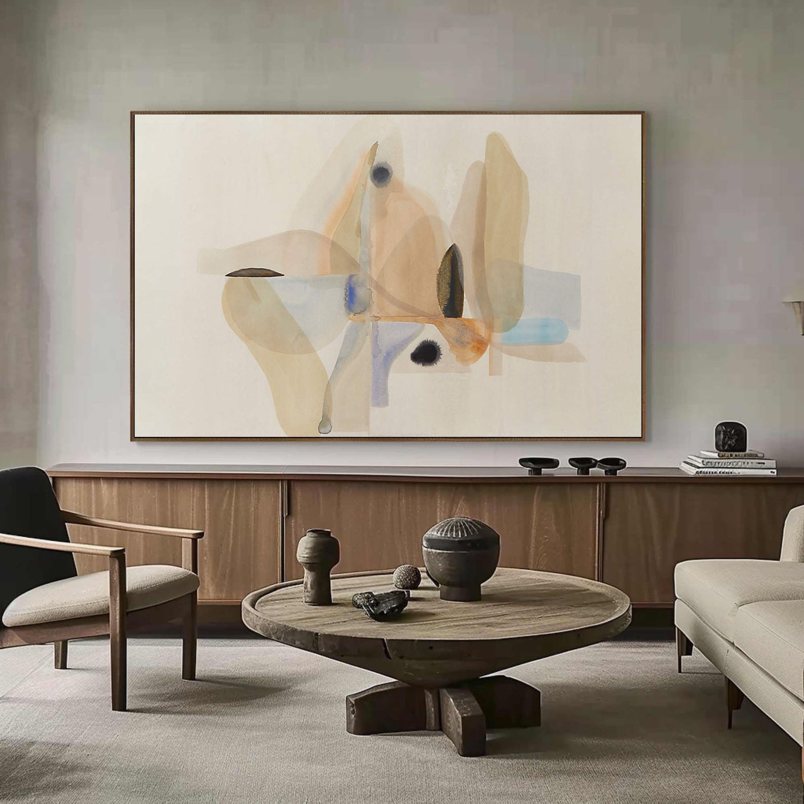 Neutral Color Abstraction with Organic Motifs, Minimalist Art #BGA 062