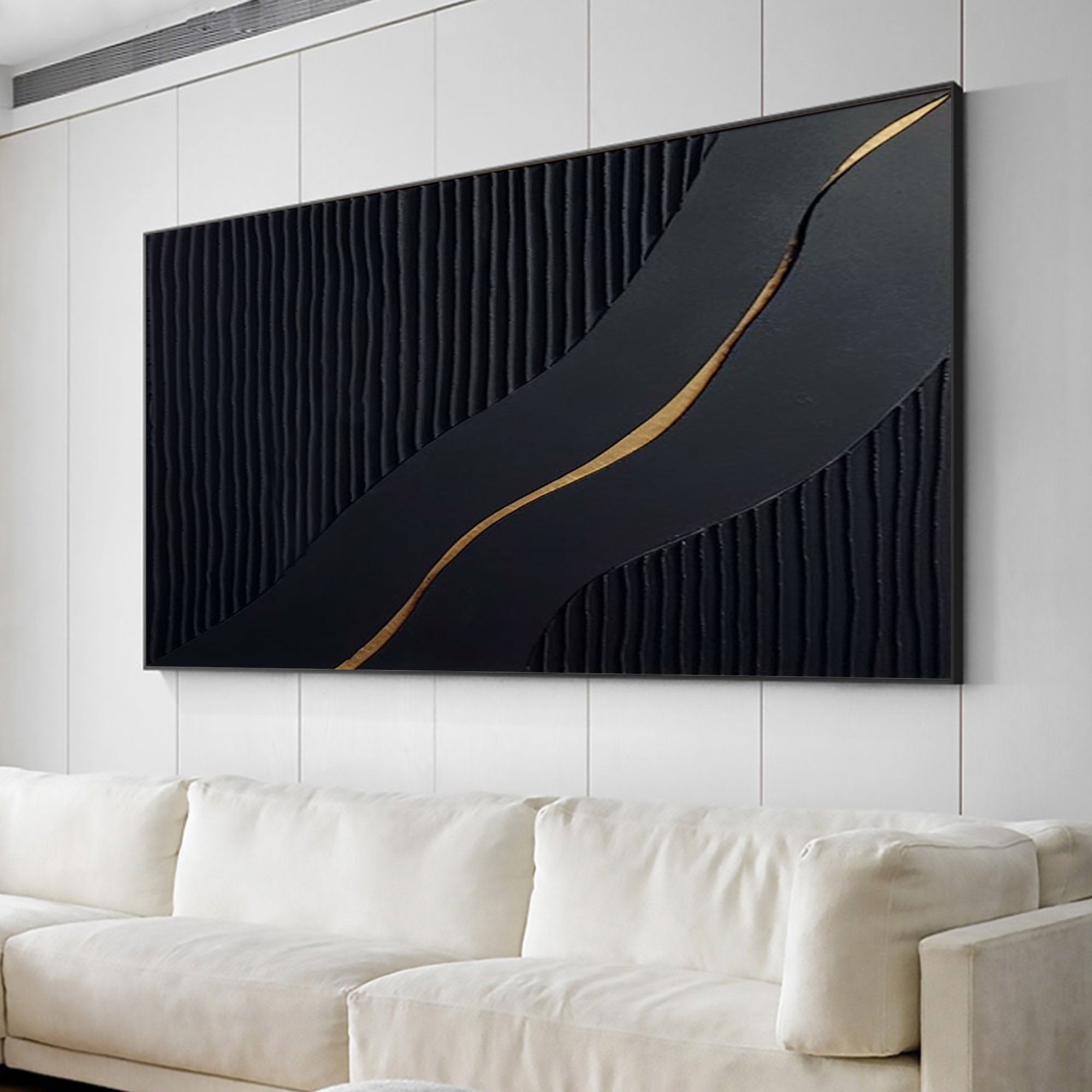 Sophisticated Black and Gold Abstract Painting for Luxury Homes #BM 023