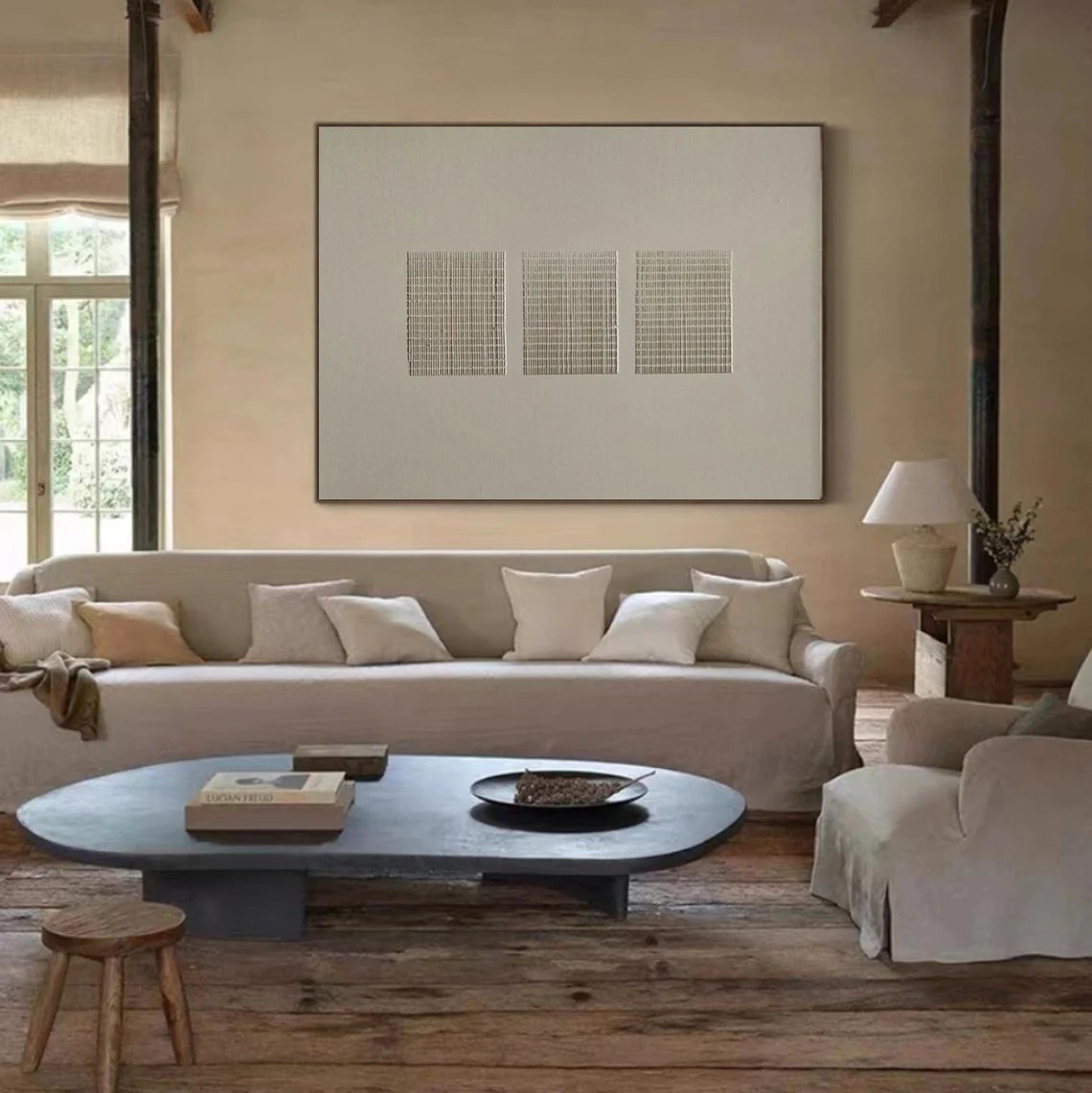 Neutral Palette Grid Art, Contemporary Line Painting #BGA 085