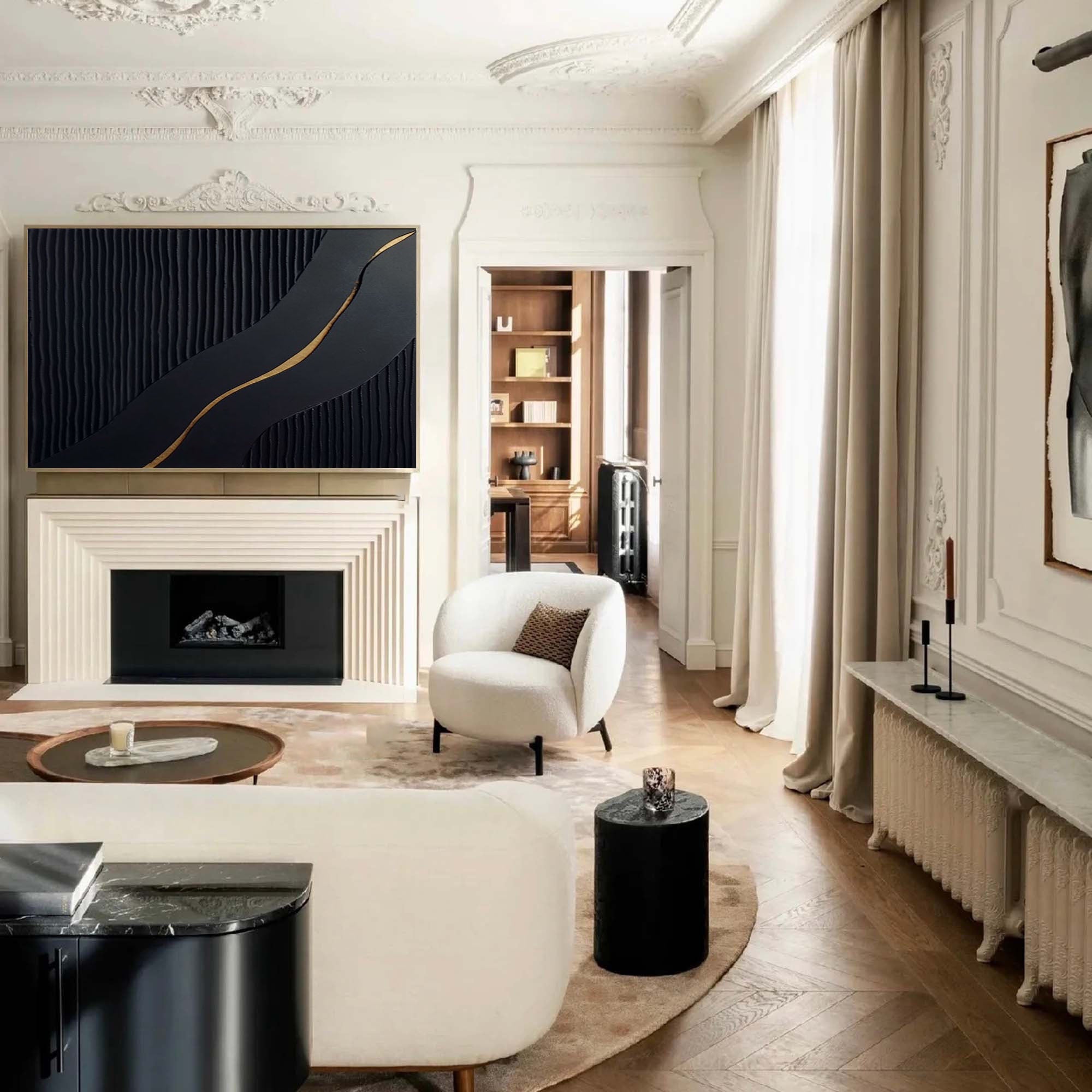 Sophisticated Black and Gold Abstract Painting for Luxury Homes #BM 023