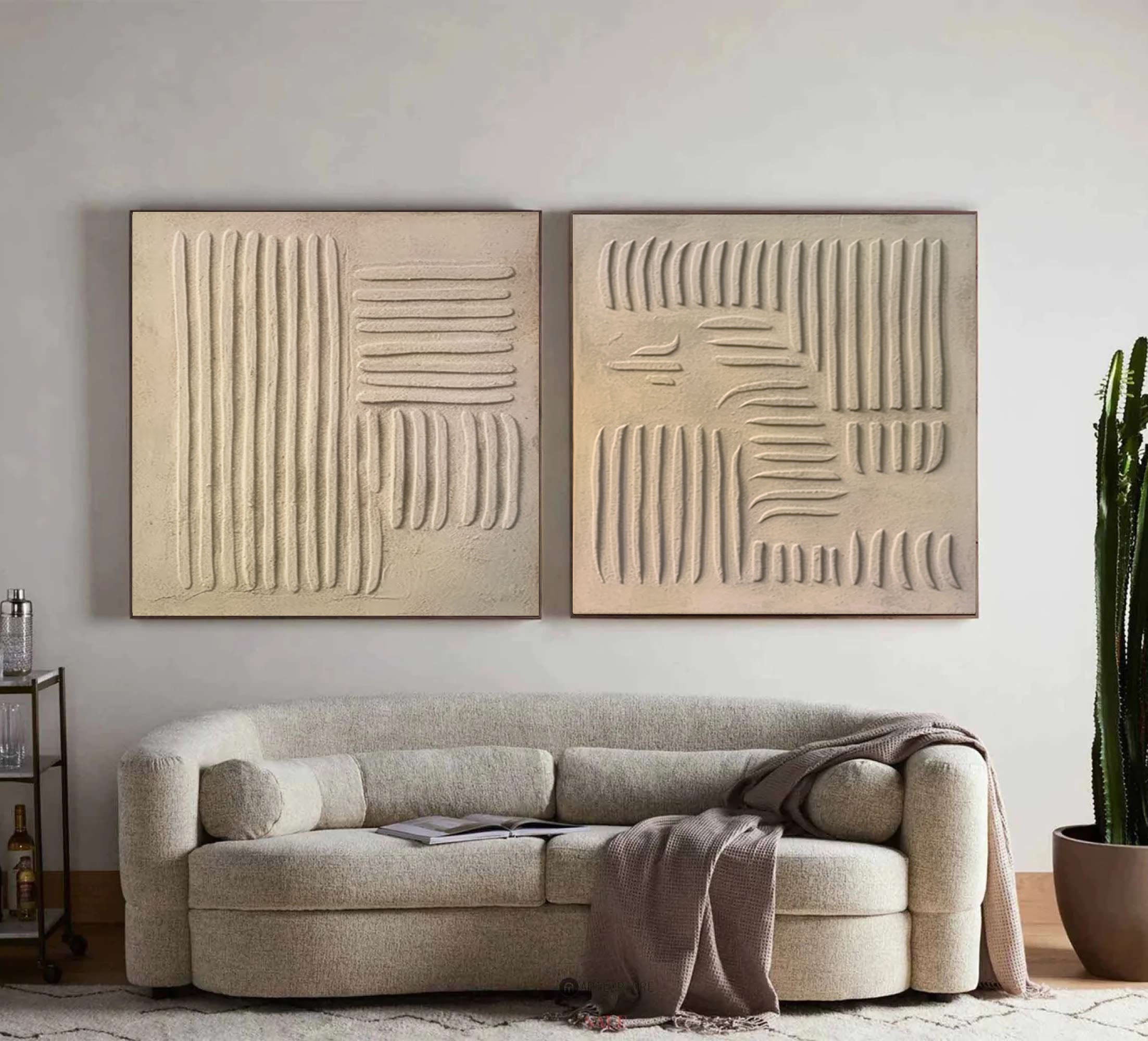 Modern Beige Texture Canvas Wall Art Duo Set Of 2 #BBS 002