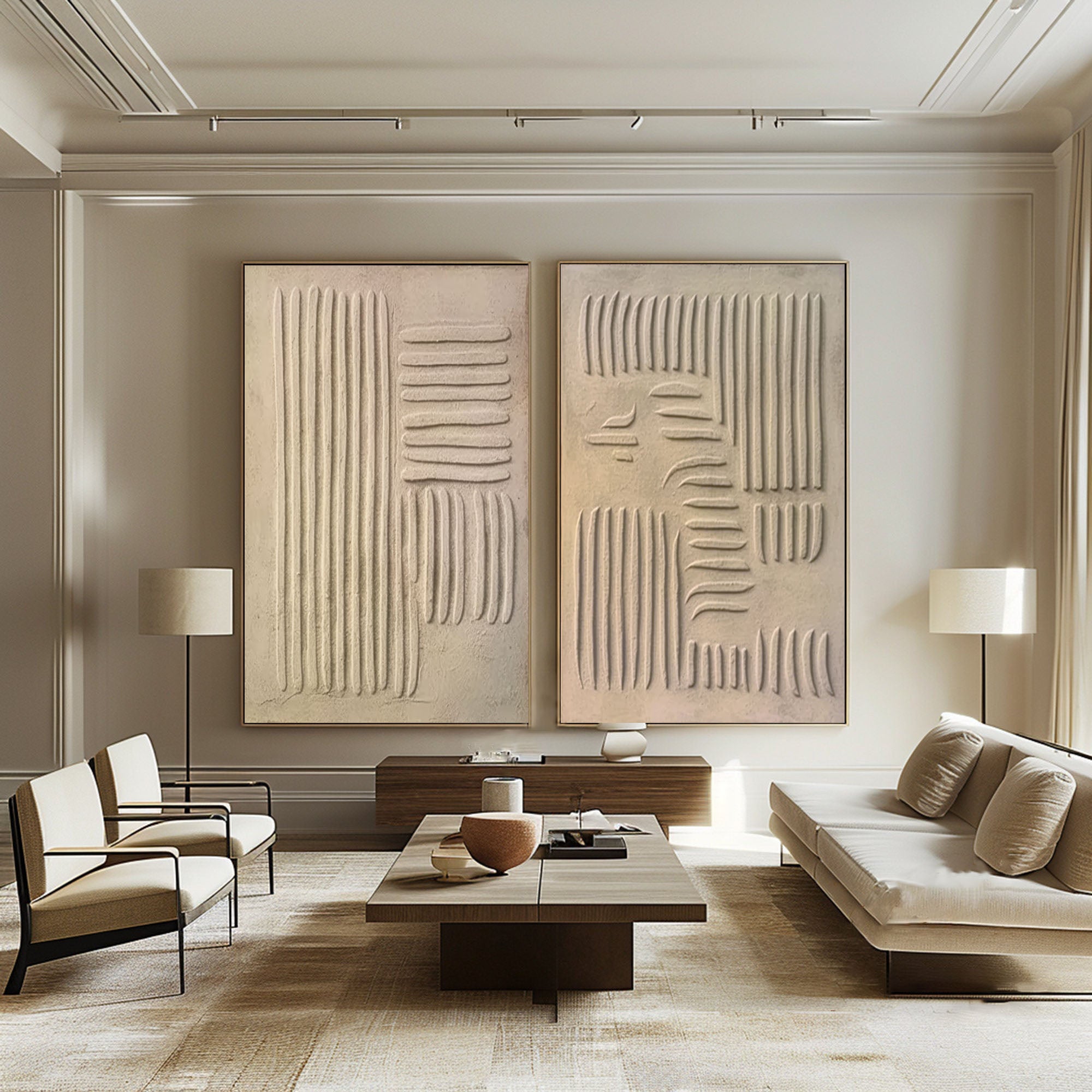 Modern Beige Texture Canvas Wall Art Duo Set Of 2 #BBS 002