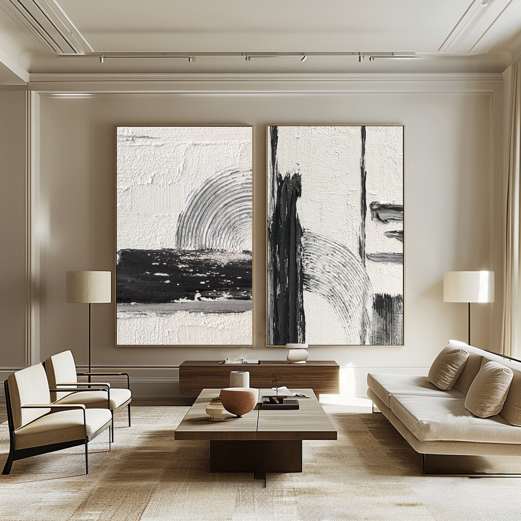 Black & White Abstract Painting SET OF 2 #AVG 029