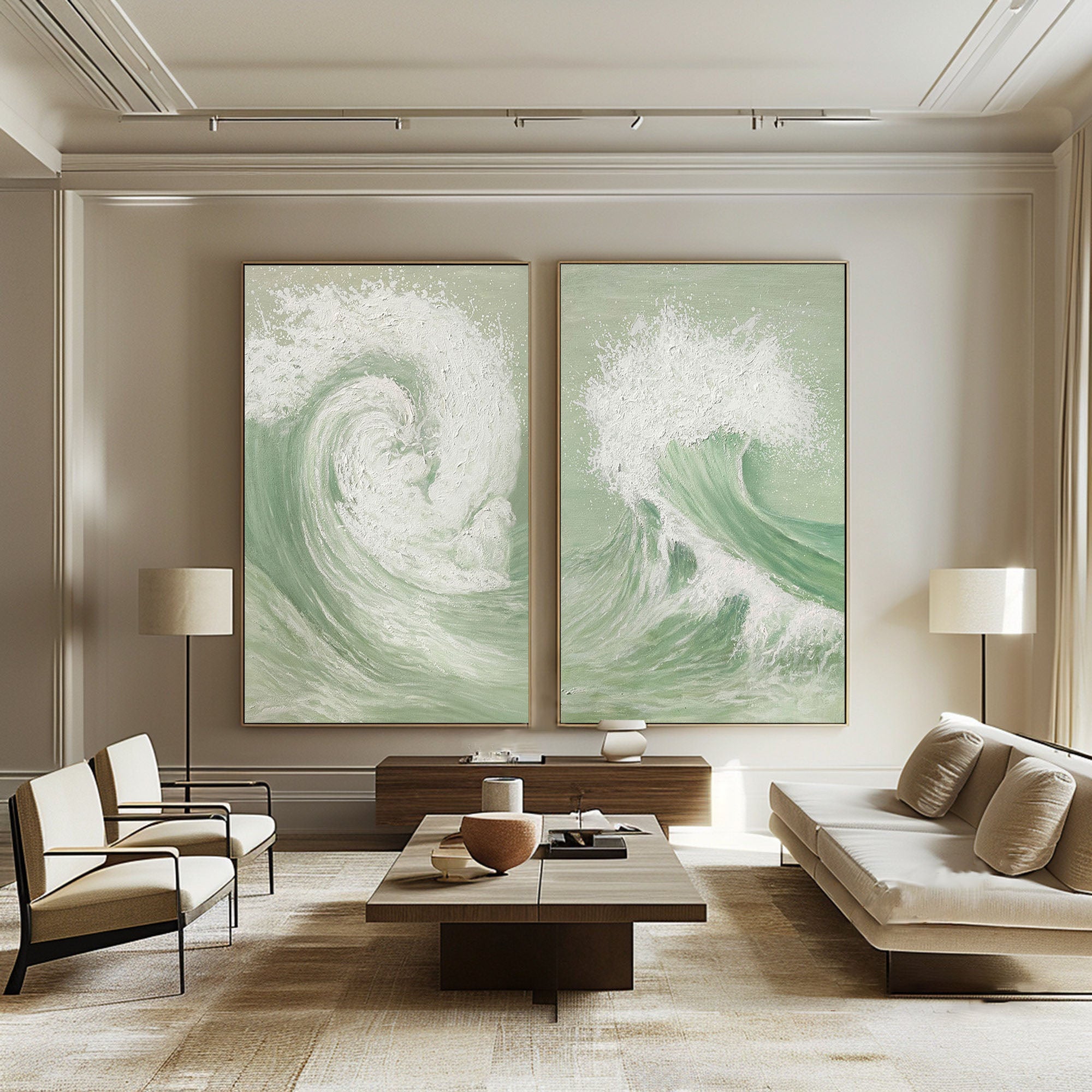 Green & White Abstract Painting SET OF 2 #AVG 034
