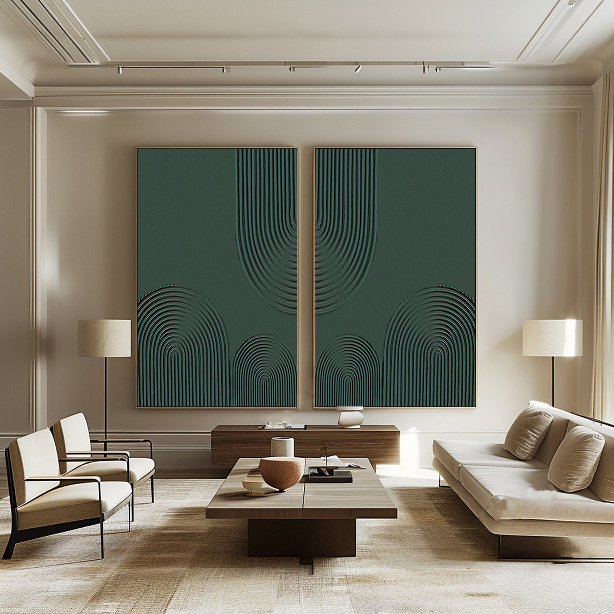 Geometric Style Wall Art Modern Teal Oil Painting SET OF 2 #BGS 003