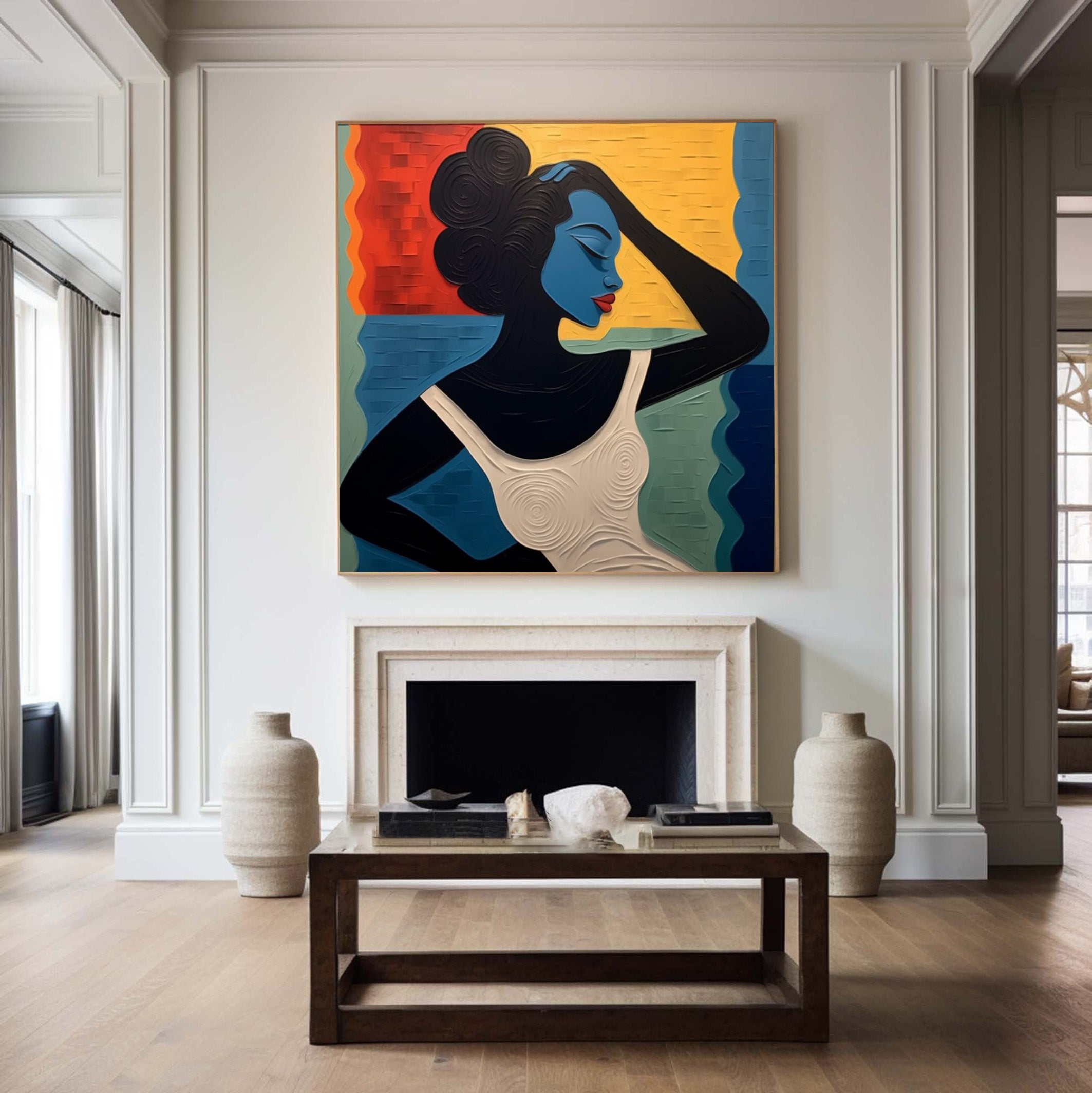 Textured Portrait with Bold Color Blocks, Modern Surreal #BGA 158