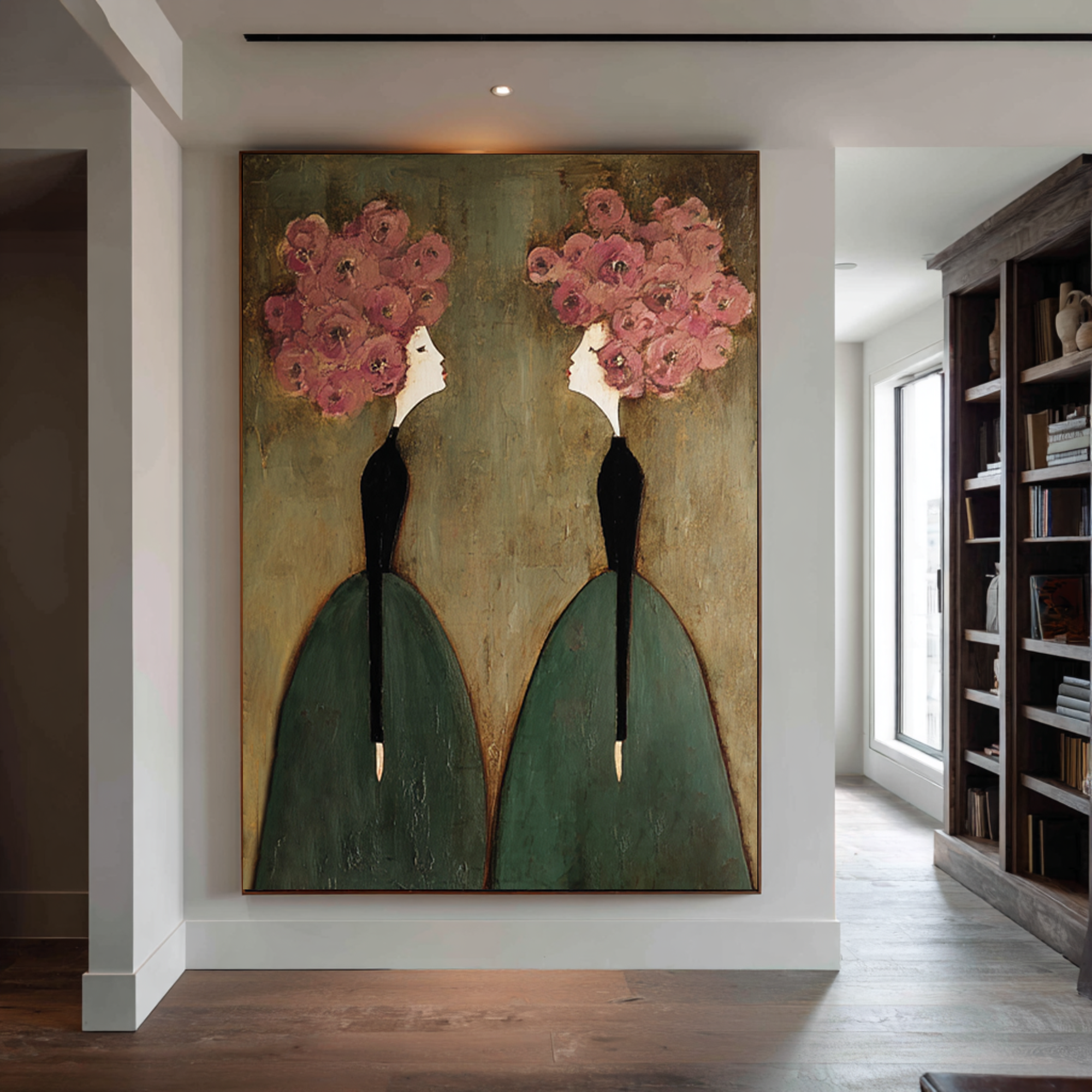 Large Floral Figurative Wall Art Elegant Women Canvas Painting